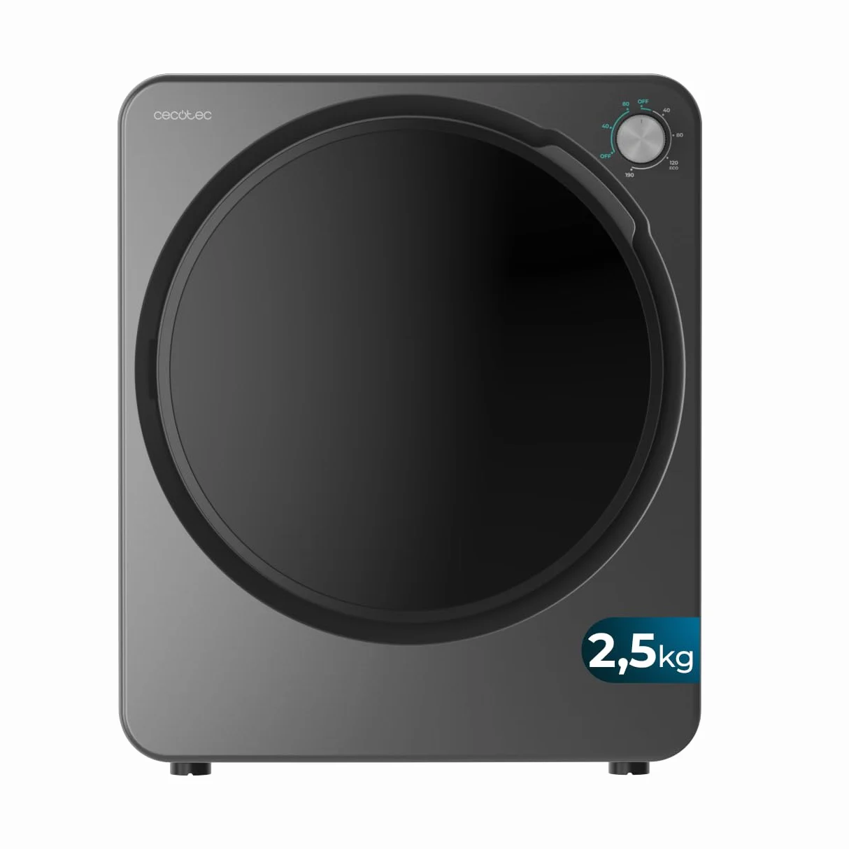 Cecotec Mini Secadora de Evacuación 2,5Kg Bolero DressCode Dry 3150V Dark. 950W, 6 Programas, Programa ECO, Control Knob Intuitivo, Secado Rápido y Eficiente, Ideal Espacios Pequeños, Acero