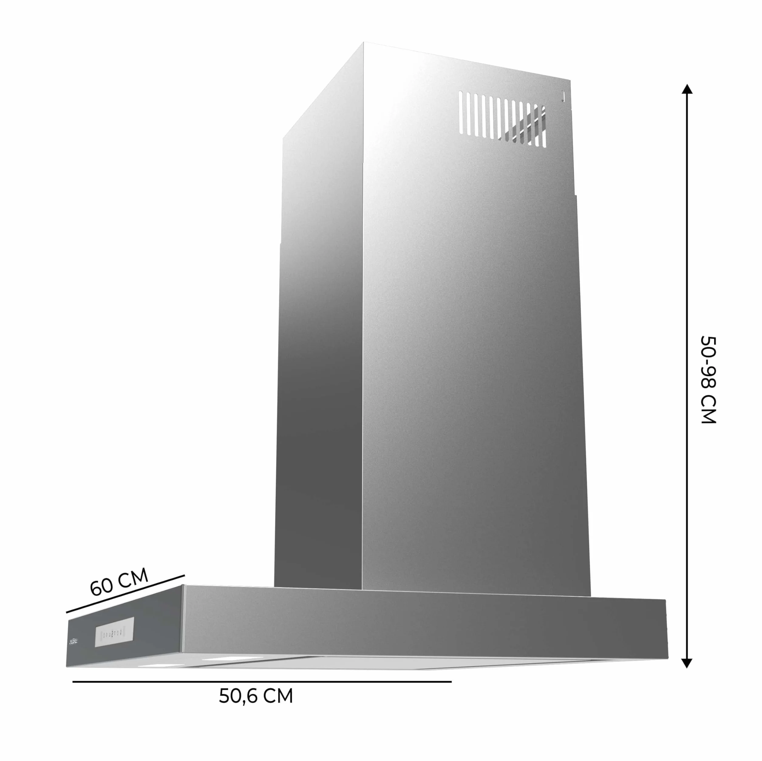 Cecotec Campana Extractora 60cm Tipo T Bolero Flux Tt 608000 Slim Glass White A++. Acabado Acero Inox Succión 800M3/H, Bajo Consumo, Display Táctil, Filtro Carbono, Hand Movement Control