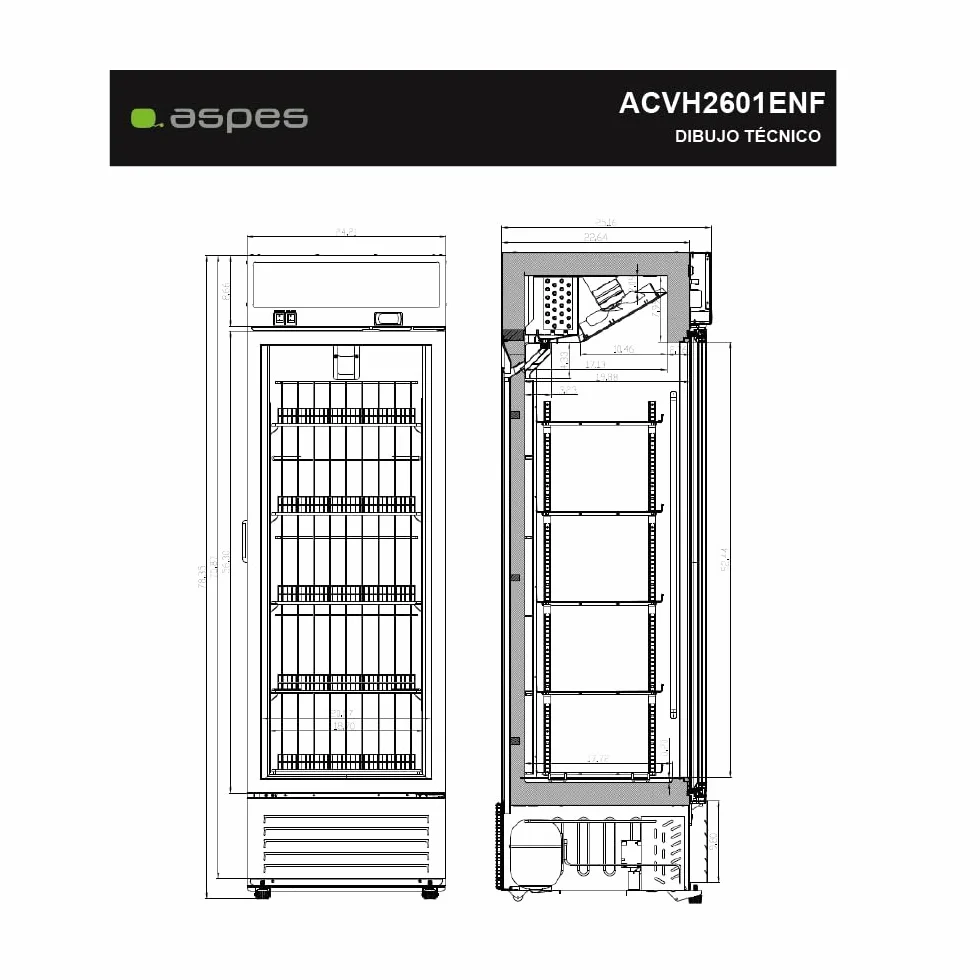 Aspes Congelador Vertical Horeca Negro ACVH2601ENF 329 Litros Bajo Nivel Sonoro Clase D