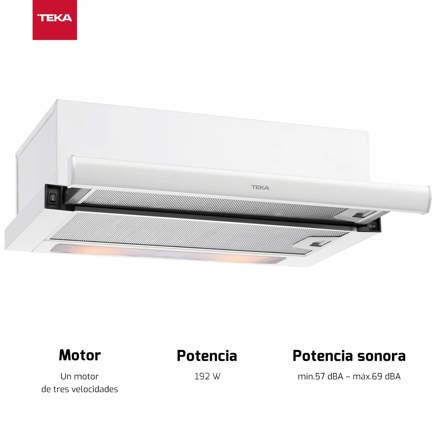 TEKA Campana Extensible 60 cm Telescópica Frente Blanco Extraíble y Sustituible, 3 Velocidades, 2 Lámparas LED, 1 Motor, 360 m3/h, Compatible con recirculación, TL 6420.2 WH