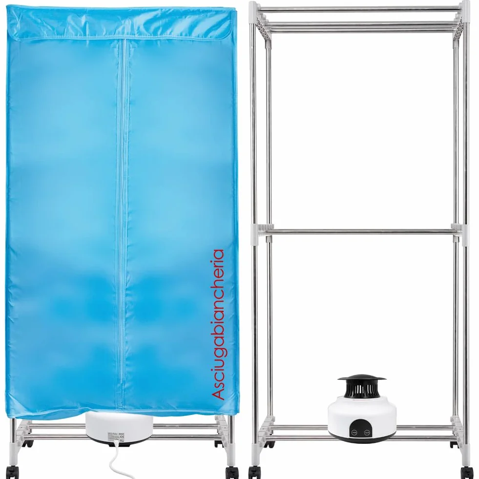 BAKAJI Secadora eléctrica de armario con mando a distancia y pantalla de control, secador de ropa de aire caliente, potencia 1200 W, temporizador 180 min, tamaño 65 x 45 x 138 cm