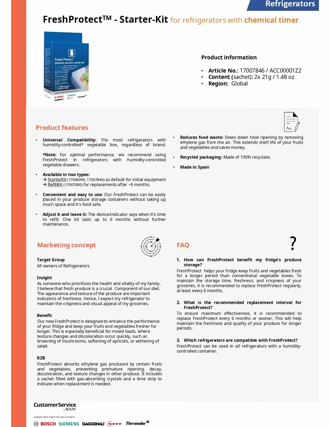 Kit de arranque Fresh Protect con recarga y paño de microfibra – Filtro absorbente de gas etileno para frutas y verduras – Mantiene frescor en el frigorífico compatible con Bosch, Siemens Neff