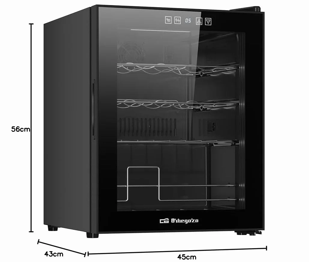 Orbegozo Vinoteca con compresor VCO 1600, volumen 42 litros capacidad para 16 botellas, refrigeracion por compresor, temperatura 5-18º, clase G, R600a