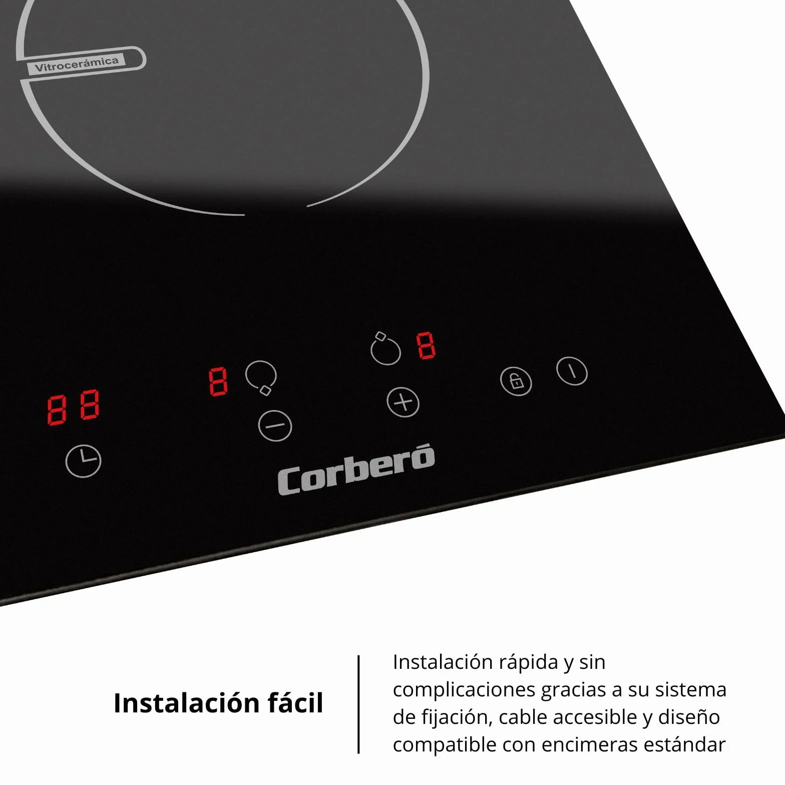 Corberó Placa de Inducción 2 zonas 29 cm 3680W Control Táctil Booster Temporizador Bloqueo Seguridad