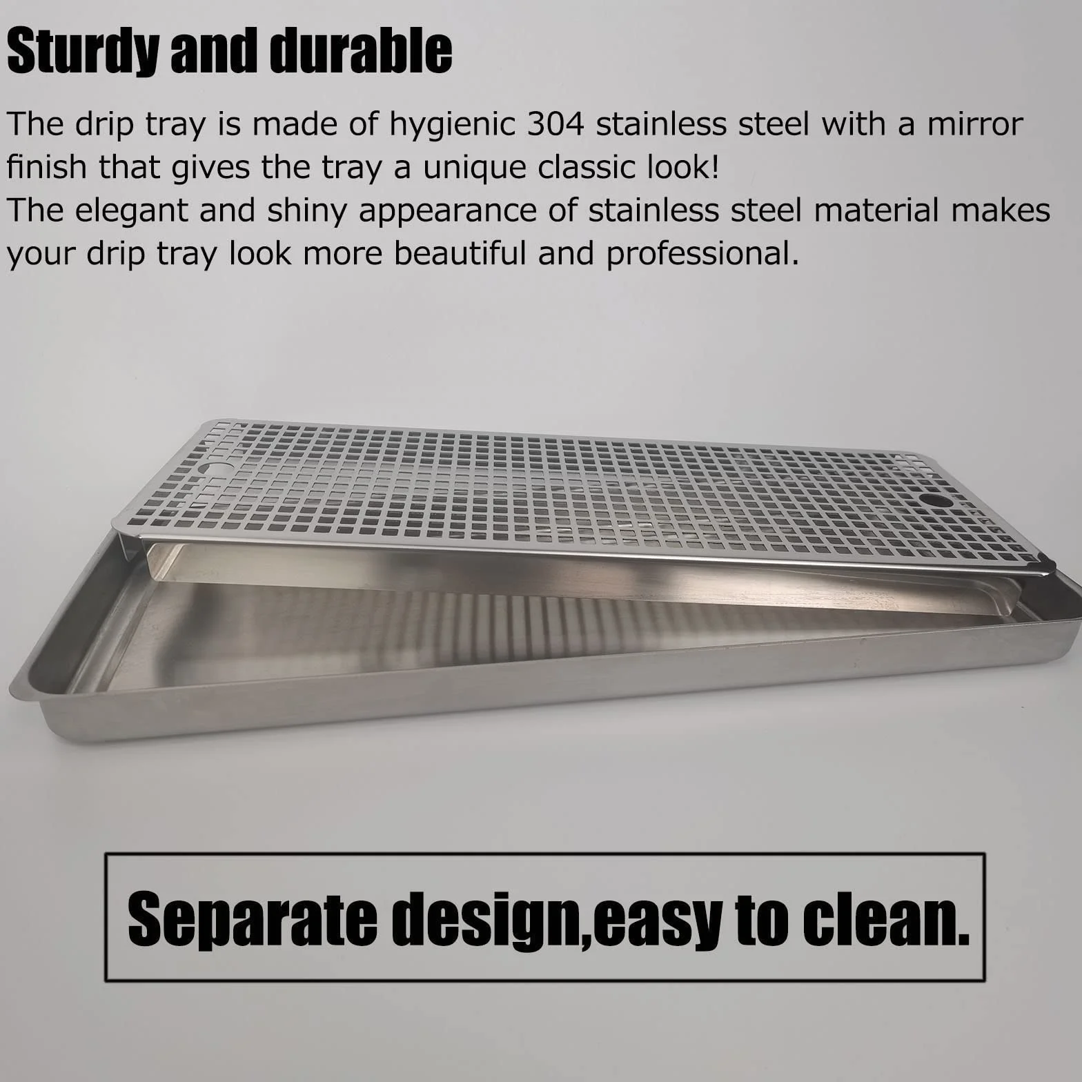Bandeja de goteo de acero inoxidable para Kegerators, diseño rectangular de montaje en superficie, sin drenaje, ideal para barras del hogar y mini neveras, 40 cm