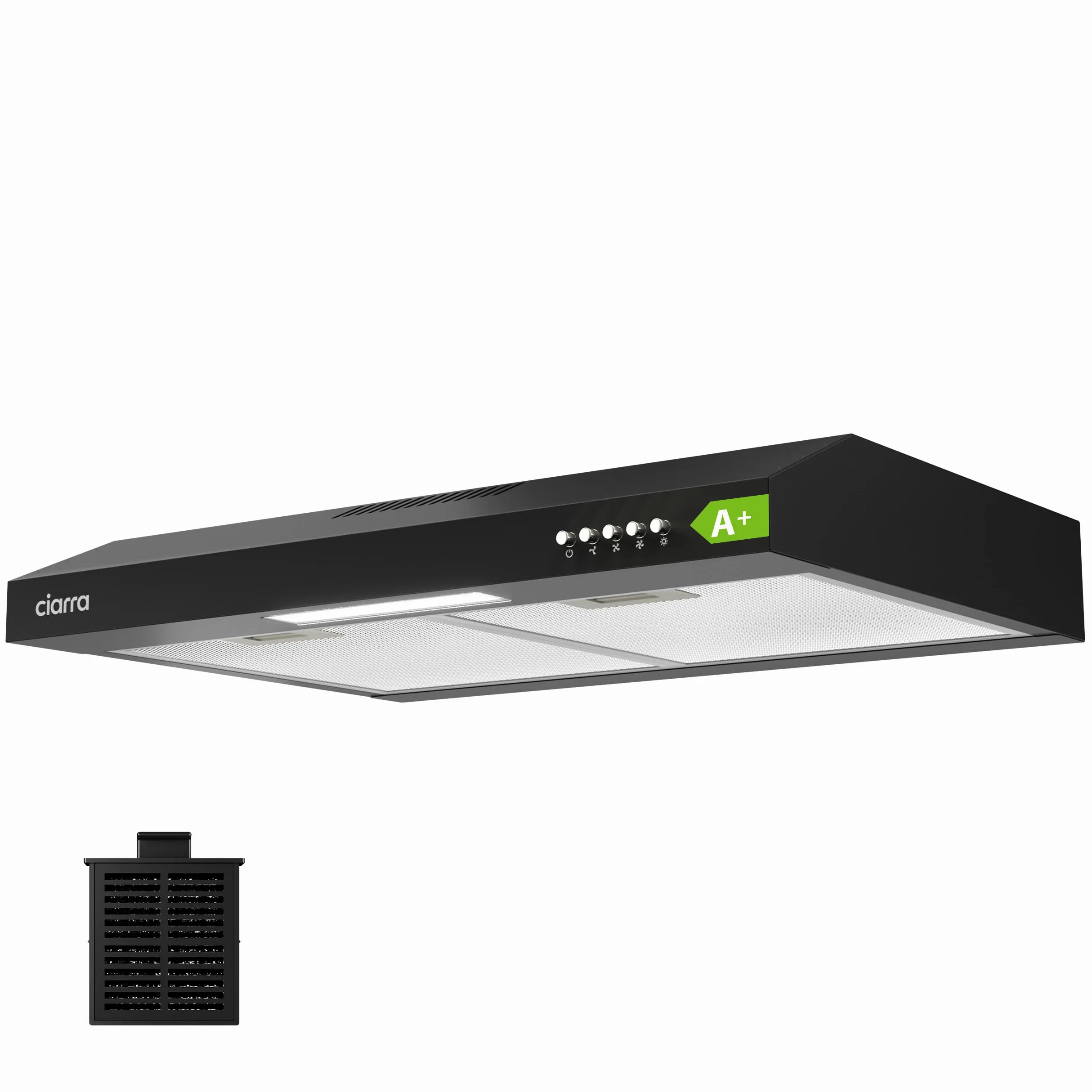 CIARRA CBCB6903D Campana Extractora Cocina 60 cm Clase A+ Negra | Cocina extractora integrada para Armario 3 Niveles de Potencia con Filtro de Carbón CBCF009