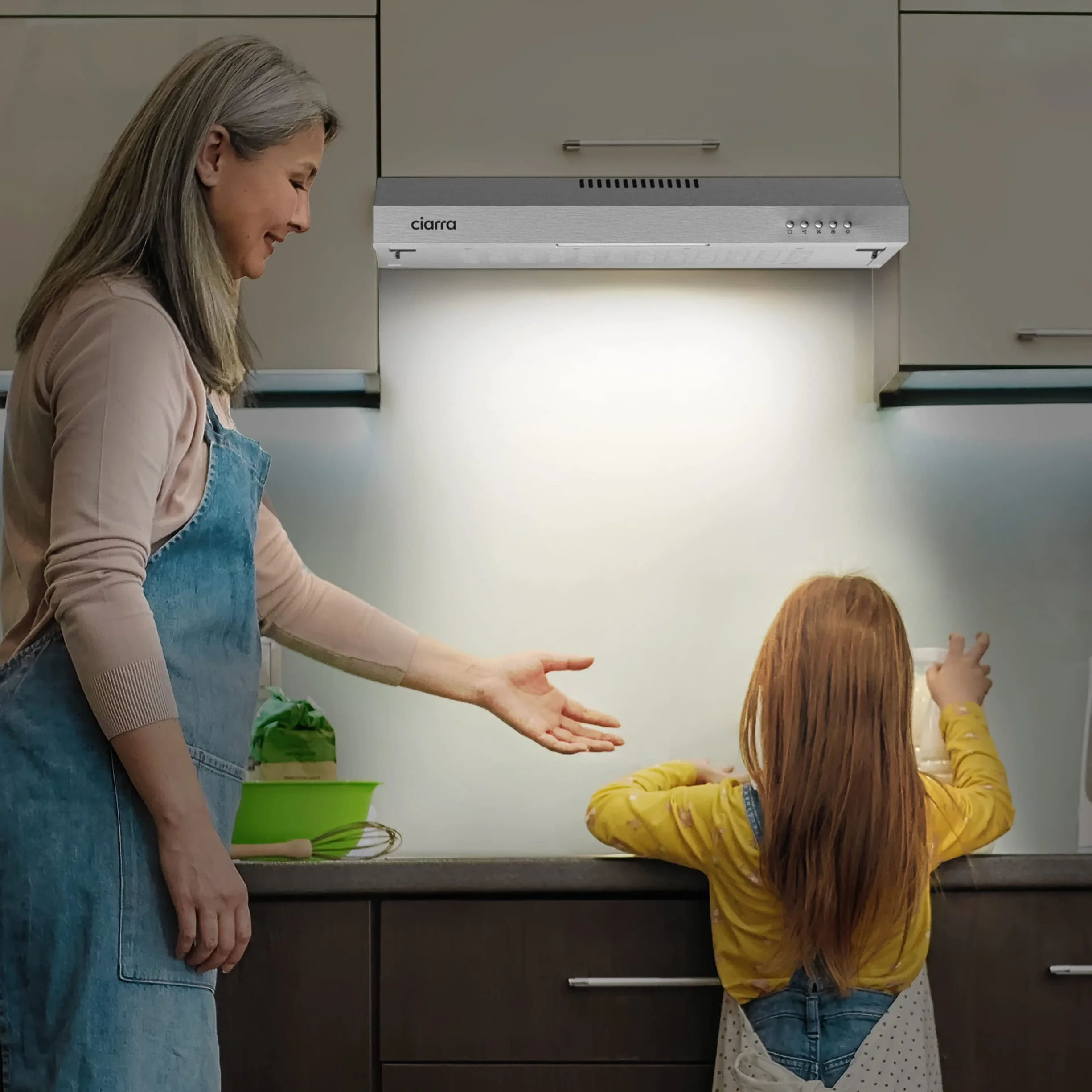 CIARRA CBCS6903 Campana Extractora 60 cm, Bajo Mueble, con Filtro de Carbón | CBCF001 Potencia Succión 220m³/h 75W 3 Velocidades de Extracción Bajo Consumo Extractor Cocina