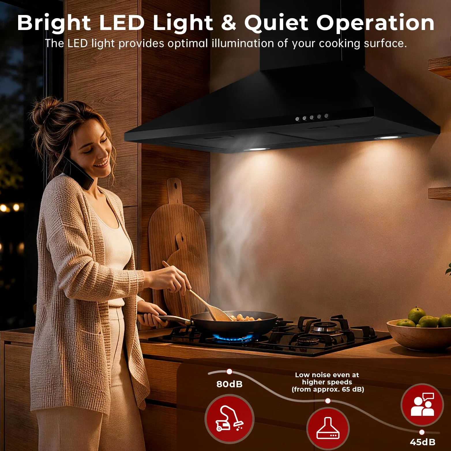 TopStrong Campana Extractora 60 cm, A+++ Extractor de Cocina, 450 m³/h, 3 Velocidades, LED, Recirculación y Evacuación, Filtros de Carbono Incluidos | Filtro de carbón activo incluido | Filtro de carbón activo incluido