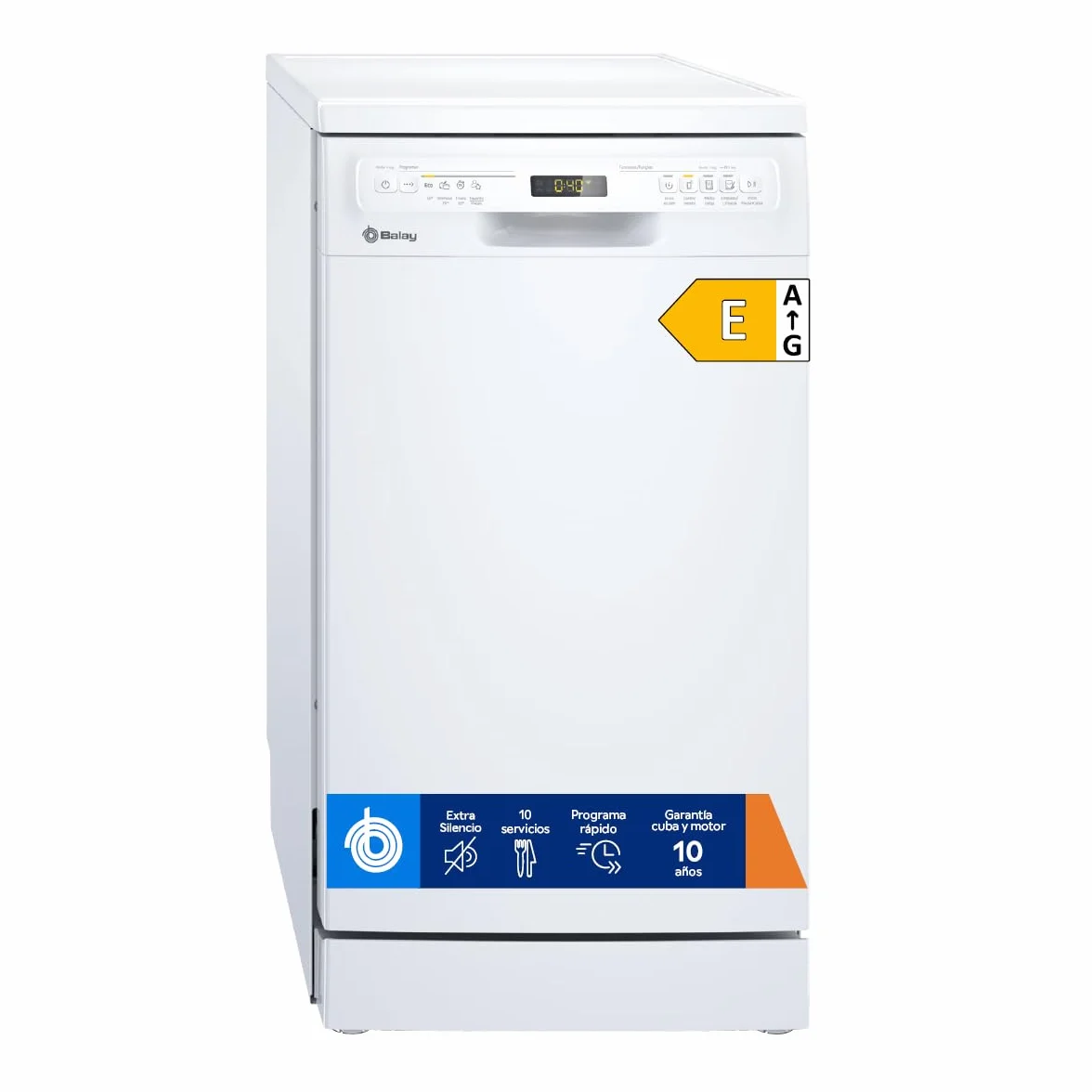 Balay - Lavajillas, Libre instalación, 45 cm de ancho, Motor ExtraSilencio, Home Connect, Display LED, Blanco, 3VN4030BA