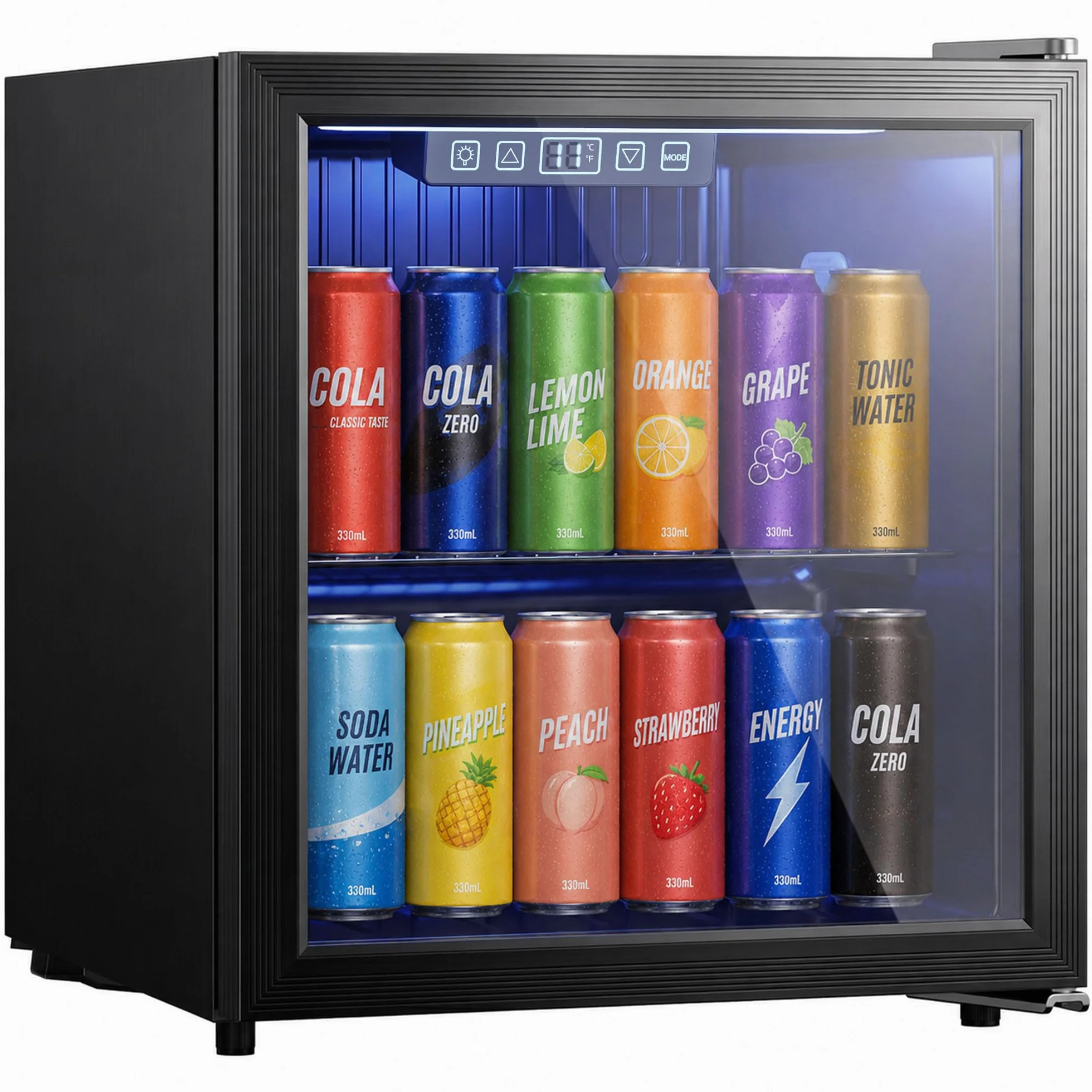 HOMCOM Frigorífico de Bebidas 50 L, Mini Nevera con Puerta de Vidrio Doble, Iluminación LED, Estante Ajustable, 2-18℃, para 48 Latas, Nevera Pequeña para Refrescos, Cerveza y Vino
