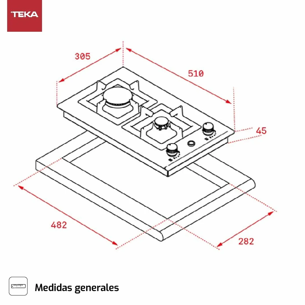 TEKA Placa de Gas 30 cm, 2 Fuegos, Mandos Frontales Metalizados, Quemadores Alta Eficiencia, Autoencendido, Modelo EFX 30.1 2G AI AL CI