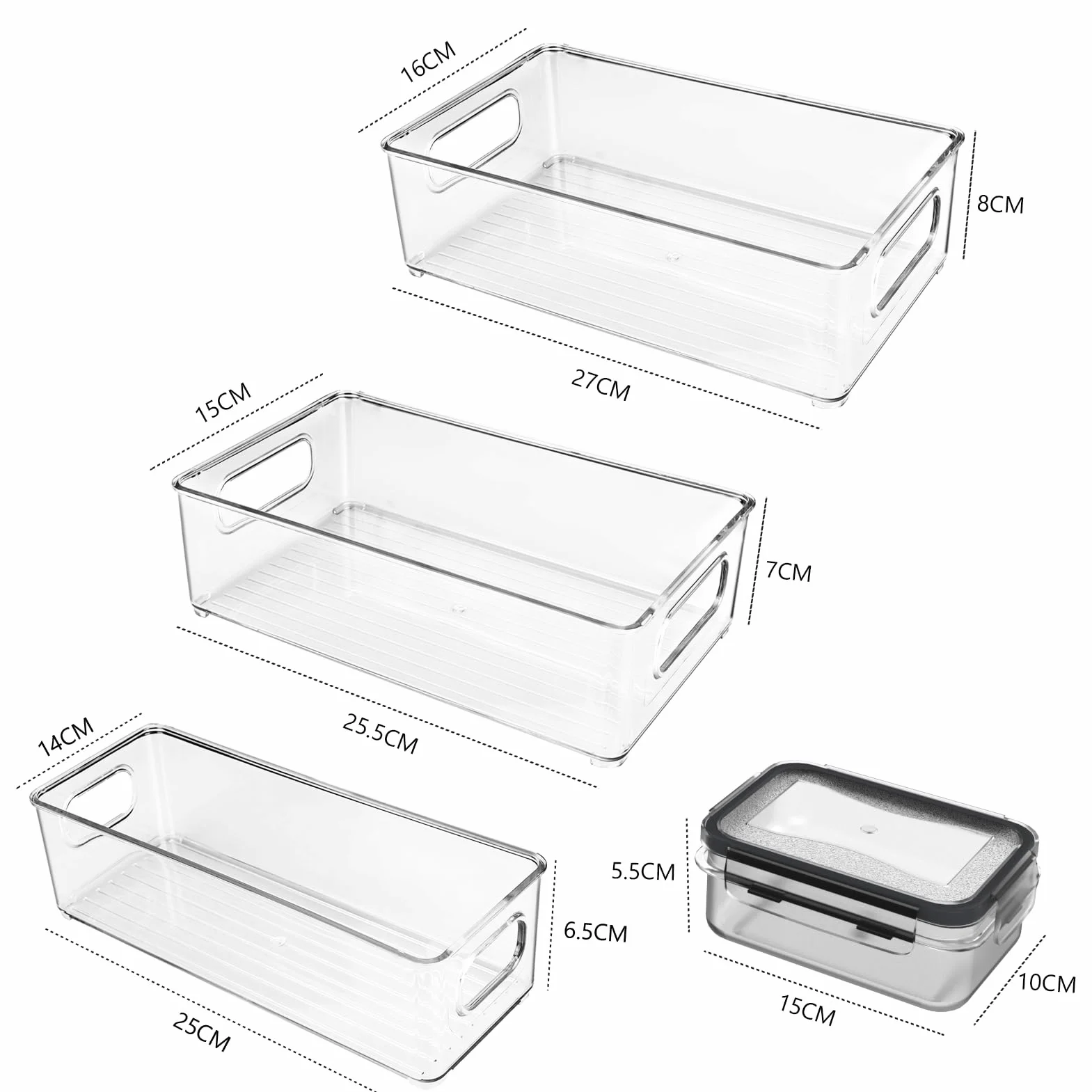 Organizador para frigorífico, apilable, caja de almacenamiento de cocina, organizador de despensa, recipiente transparente para frigorífico, cocina, armarios (12 unidades)