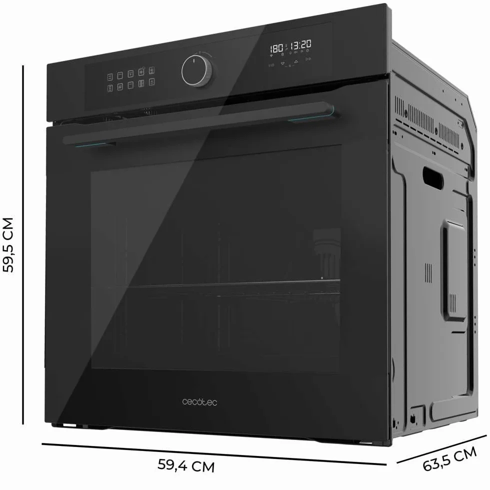 Cecotec Horno Integrable Multifunción 60cm Bolero Hexa AF316000 Glass Black A 3400W, 81L Capacidad, 11 Funciones con Airfryer Master, Pizza Master, Steam Asisst, Steam EasyClean, 3D Cooking, Defrost