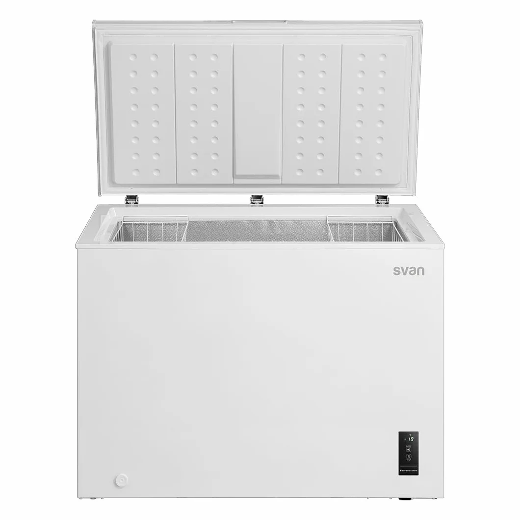 Svan Congelador Horizontal Blanco SCH3002EDC. Capacidad 290 Litros, 4 Star, Tecnología Cíclica, Puerta Folding, 2 Cestas, Bajo Nivel Sonoro, Eficiencia Energética Clase E