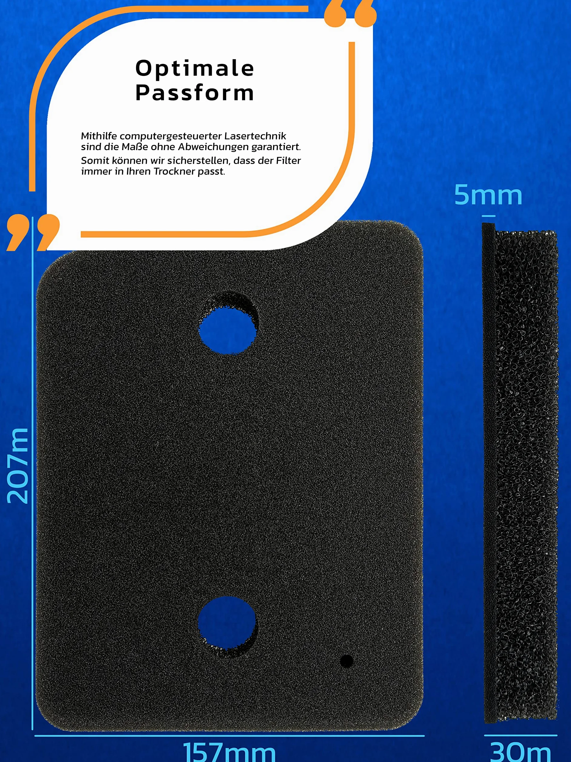 Filtro Juma para Miele 9164761 fino y grueso, 207 x 157 x 30 mm, para secadora de condensador, espuma de filtro, 3 unidades