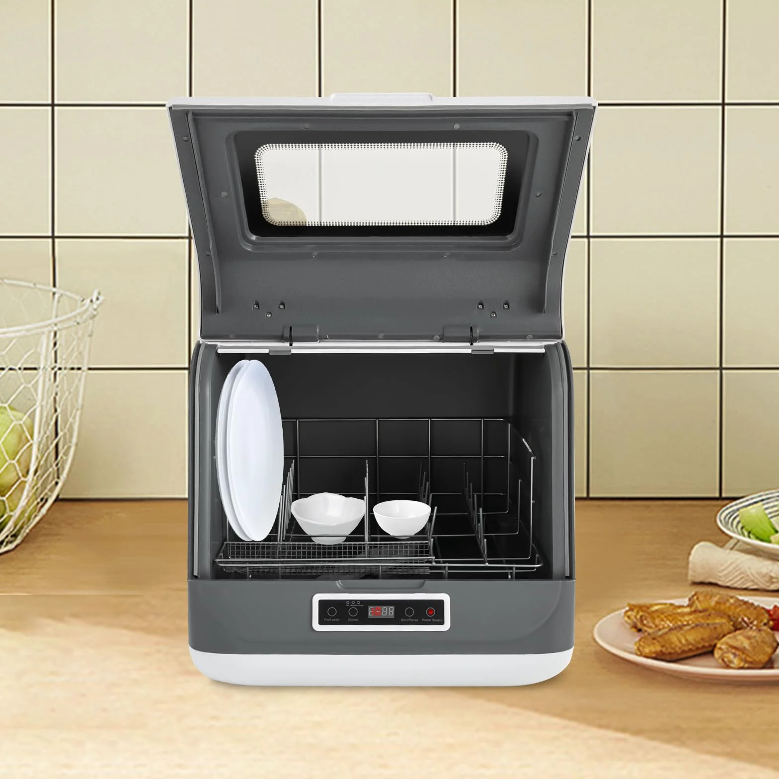 Mini lavavajillas, 800 W, IPX1, lavavajillas de mesa con 3 programas de lavado, pequeño, para oficina, camping, caravana, espacio para 12-20 cubiertos, 45 x 40 x 44,8 cm (blanco)