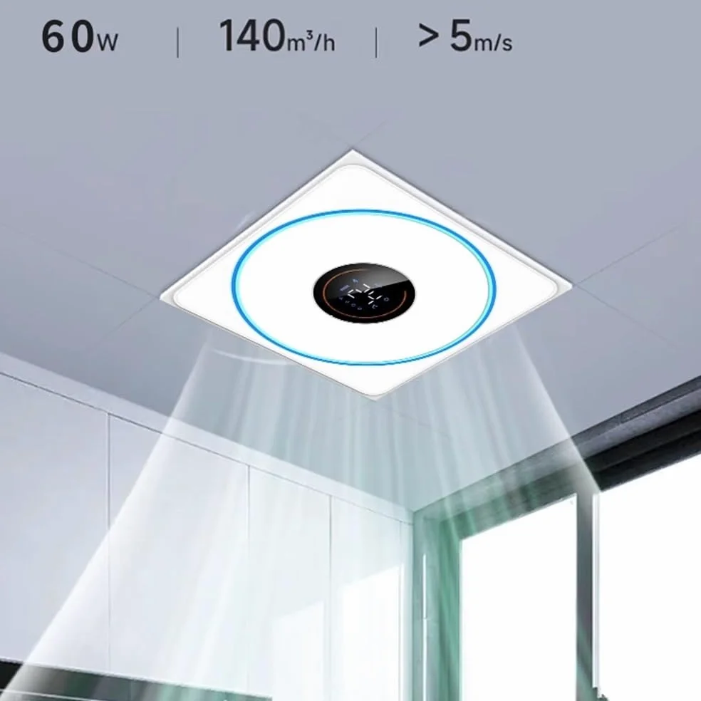 Extractor de aire Ventilador de ventilación delgado de 4 cm con hebilla de aluminio empotrada de 30 x 30 cm for cocina y baño, iluminación silenciosa, extractor 2 en 1 Ventilador de ventilación