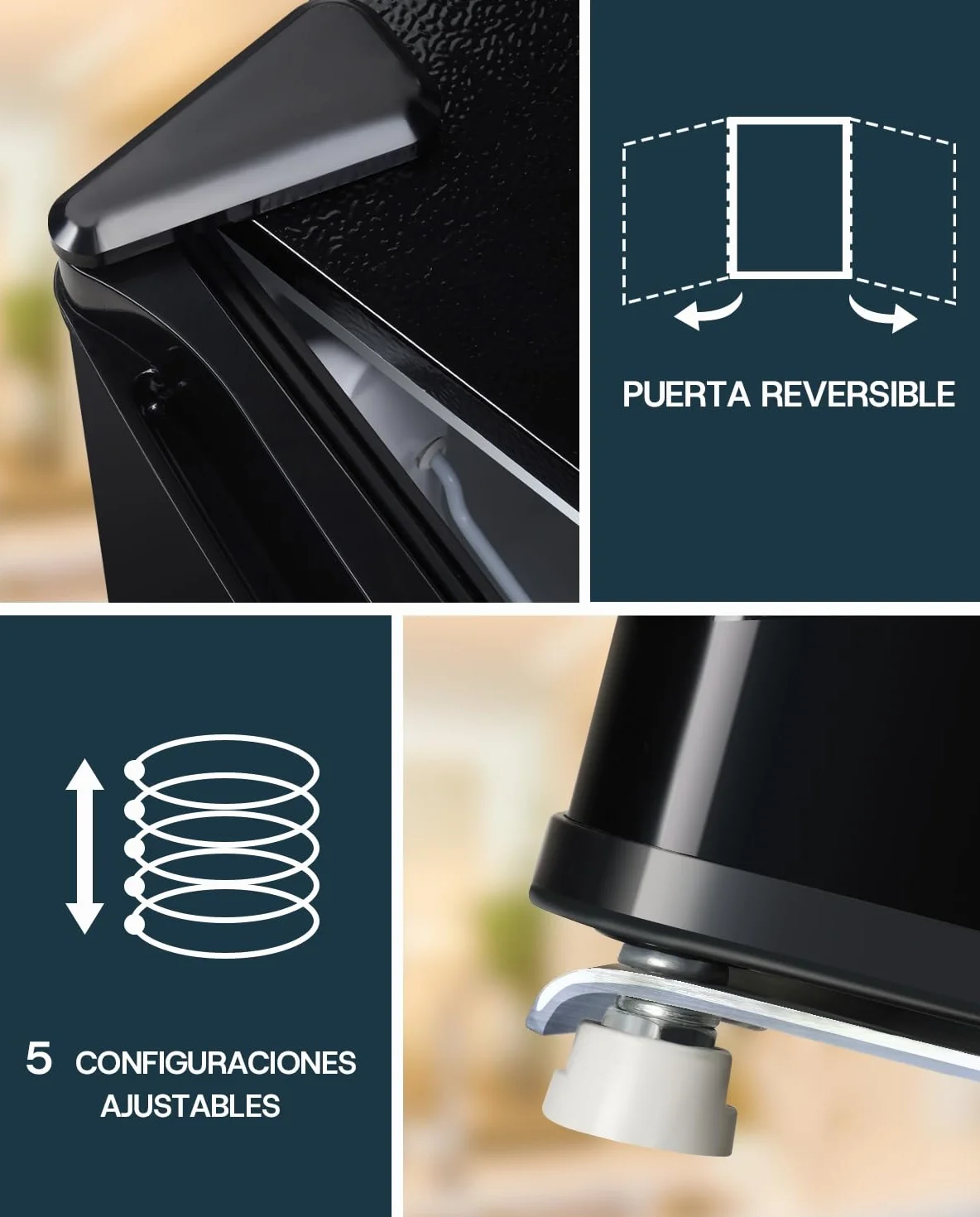 Upstreman 46L Mini Nevera con Congelador, 1℃-8℃ Termostato Ajustable, Ahorro de Energía, Silencioso, Minibar para Dormitorio, Oficina, Hotel, FR17- negro brillante