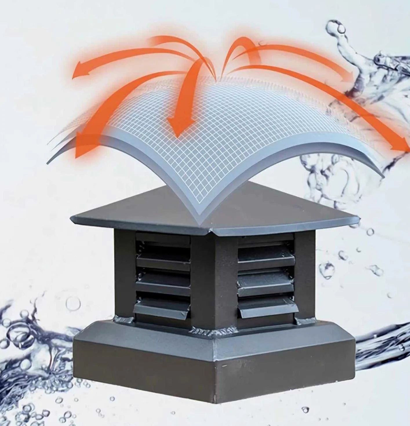 Tapa de ventilación cuadrada de aleación de aluminio duradera, rejilla de lluvia para chimenea al aire libre, cubierta de drenaje de techo eficaz (35 x 35 cm)