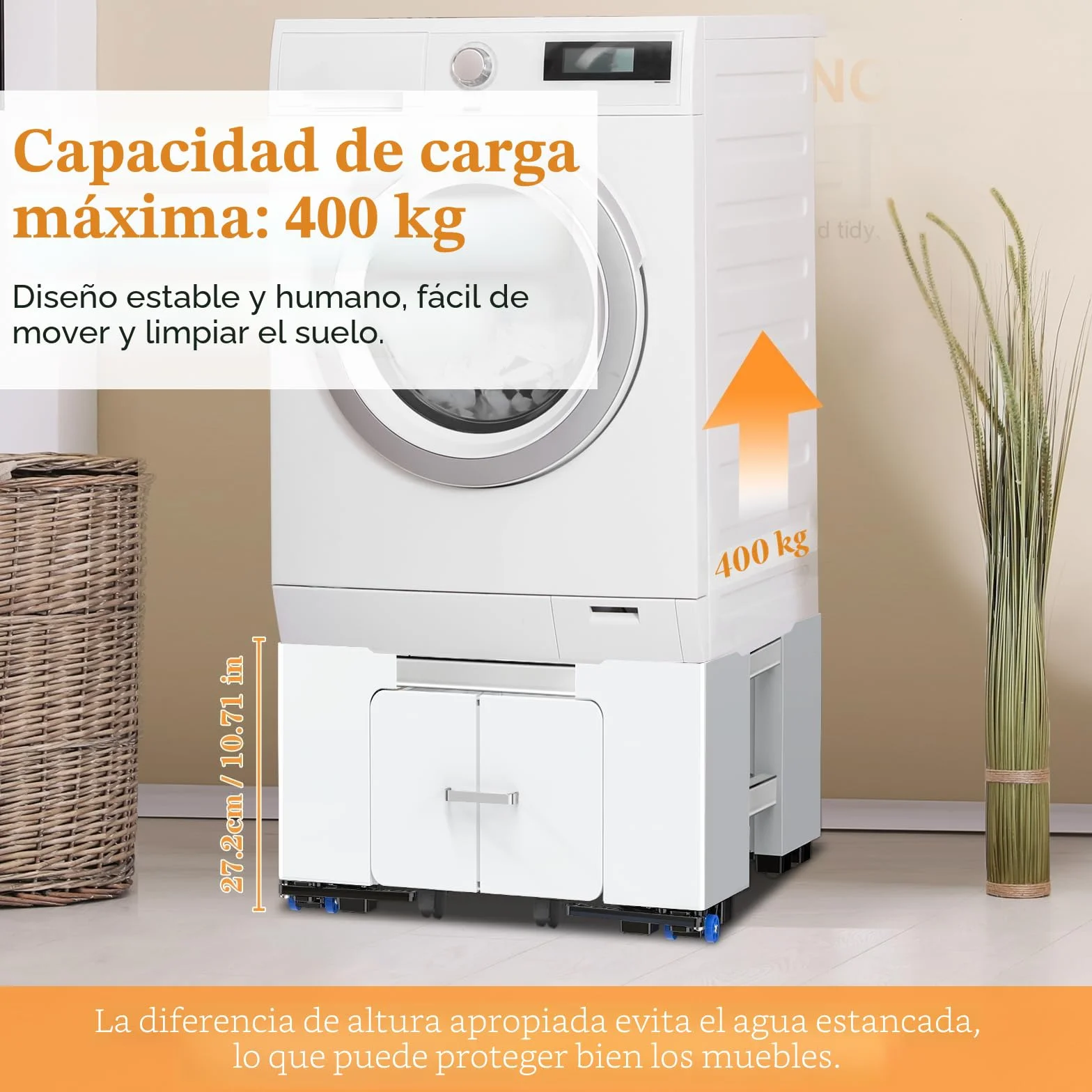 NIUXX Soporte Universal para Lavadora con Cajón y Ruedas, Función Antivibración Ajustable (42-69cm), Soporte Lavadora Secadora con Freno, para Lavadoras y Secadoras, Capacidad de Carga 400 kg