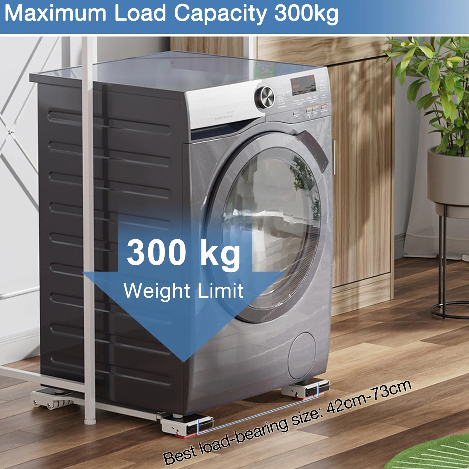 CYFIE Base para Lavadora con Freno, Sistema Deslizante Extensible 360° para Lavadora, Secadora, Frigorífico, Carga 300 kg, Blanco