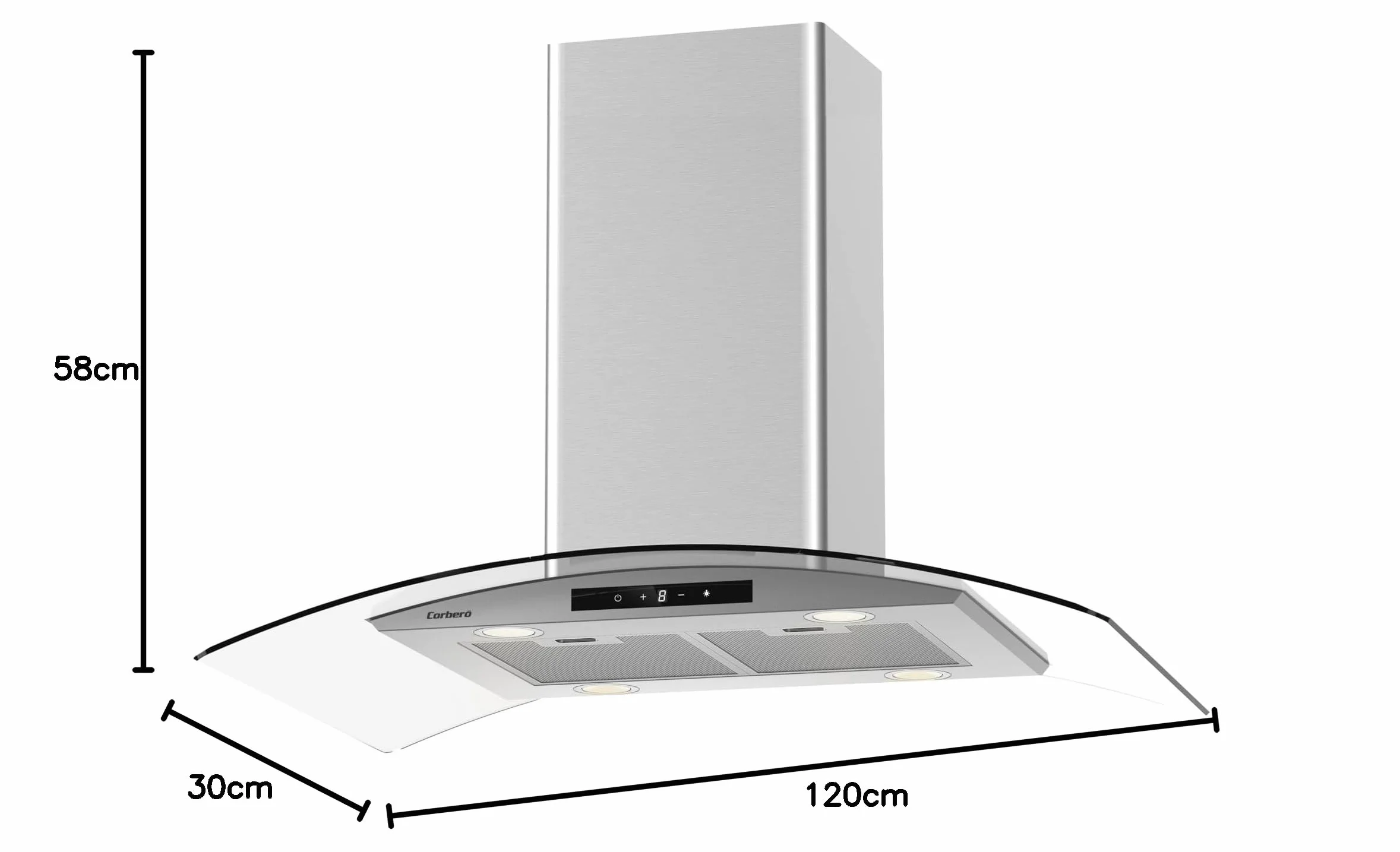 Corberó Campana Extractora Isla 90 cm SIROS9100 946m³/h 66db 296W 6 Velocidades Control Touch Inox
