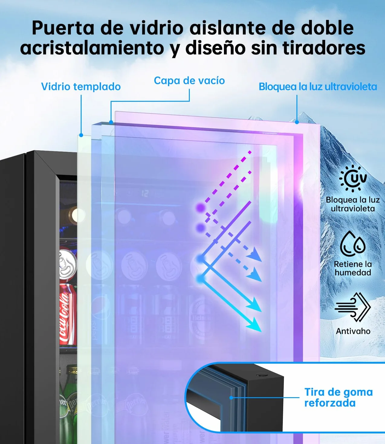 Mini Nevera 48L 68 Latas Frigorifico Pequeño con Puerta de Cristal, Temperatura Regulable, Iluminación LED, Silencioso