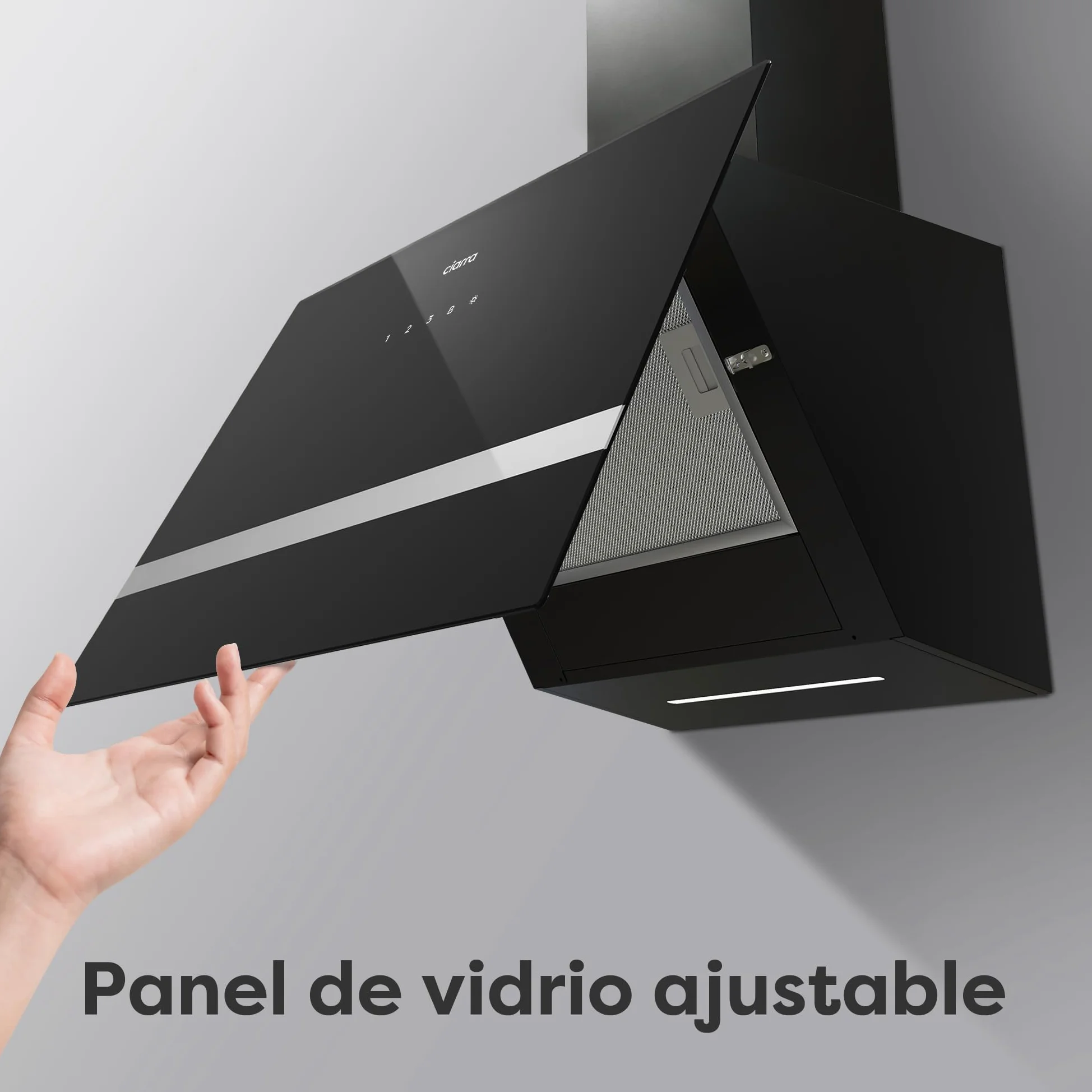 CIARRA CBCB6736H Campana Extractora de Pared 60cm Clase A+++ WIFI | 683m³/h 3 Velocidades Evacuación al Exterior y Recirculación Interna por Filtro de Carbón CBCF003 Luz LED