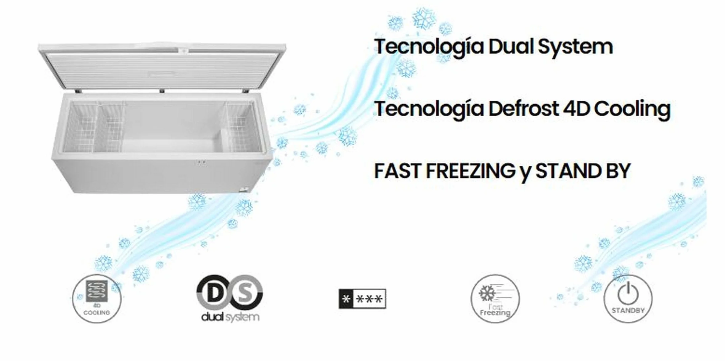 INFINITON Congelador Horizontal CH-70H86WEH, 700 Litros, 188 cm de Ancho, Inverter, FAST FREEZING, Cesto auxiliar de almacenamiento, E, Blanco