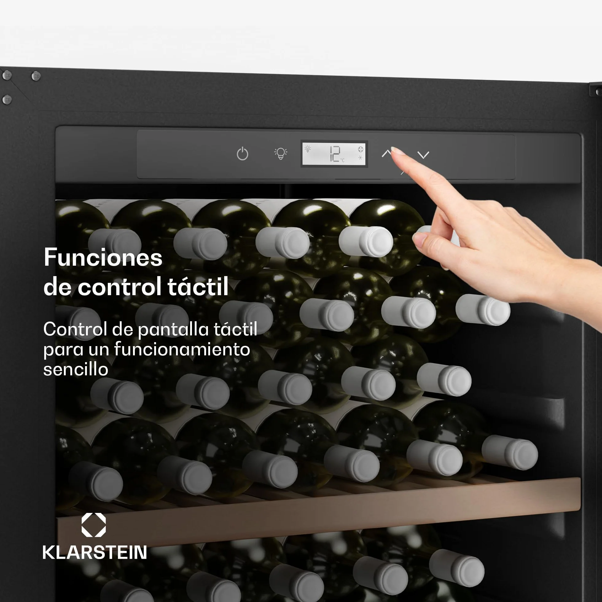KLARSTEIN CellarMax Vinoteca Grande - 155 Botellas, 5-20°C, Control Táctil, Puerta Metálica, Cerradura, Alarma, Independiente, Nevera Para Vinos