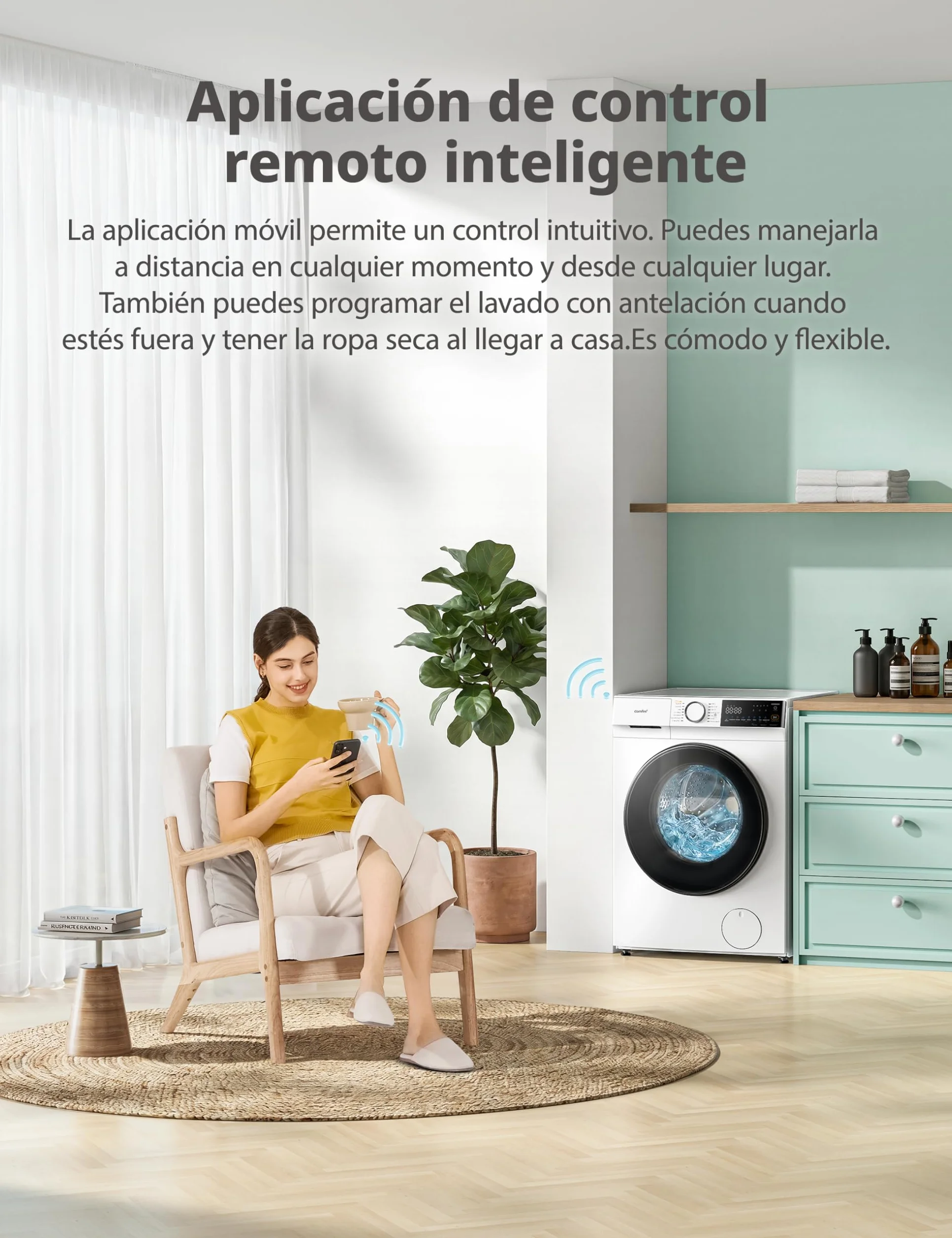 COMFEE' Lavadora 10kg 1400 RPM Clase A-30% 14 programas Control remoto