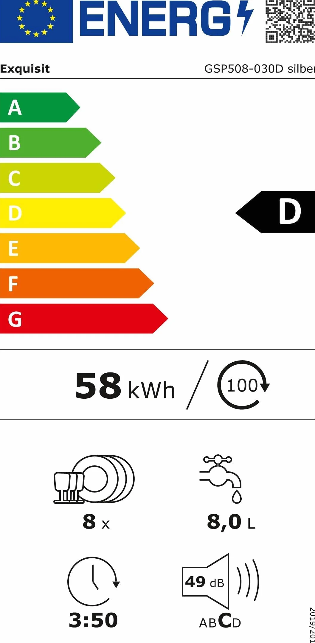 Exquisit® Lavavajillas Compacto 55cm, 8 Servicios, Plateado, Clase D, Apertura Automática, Secado Extra, 7 Programas, Display LED con Luz Interior, Medidas (59,0 x 55,0 x 50,0 cm)