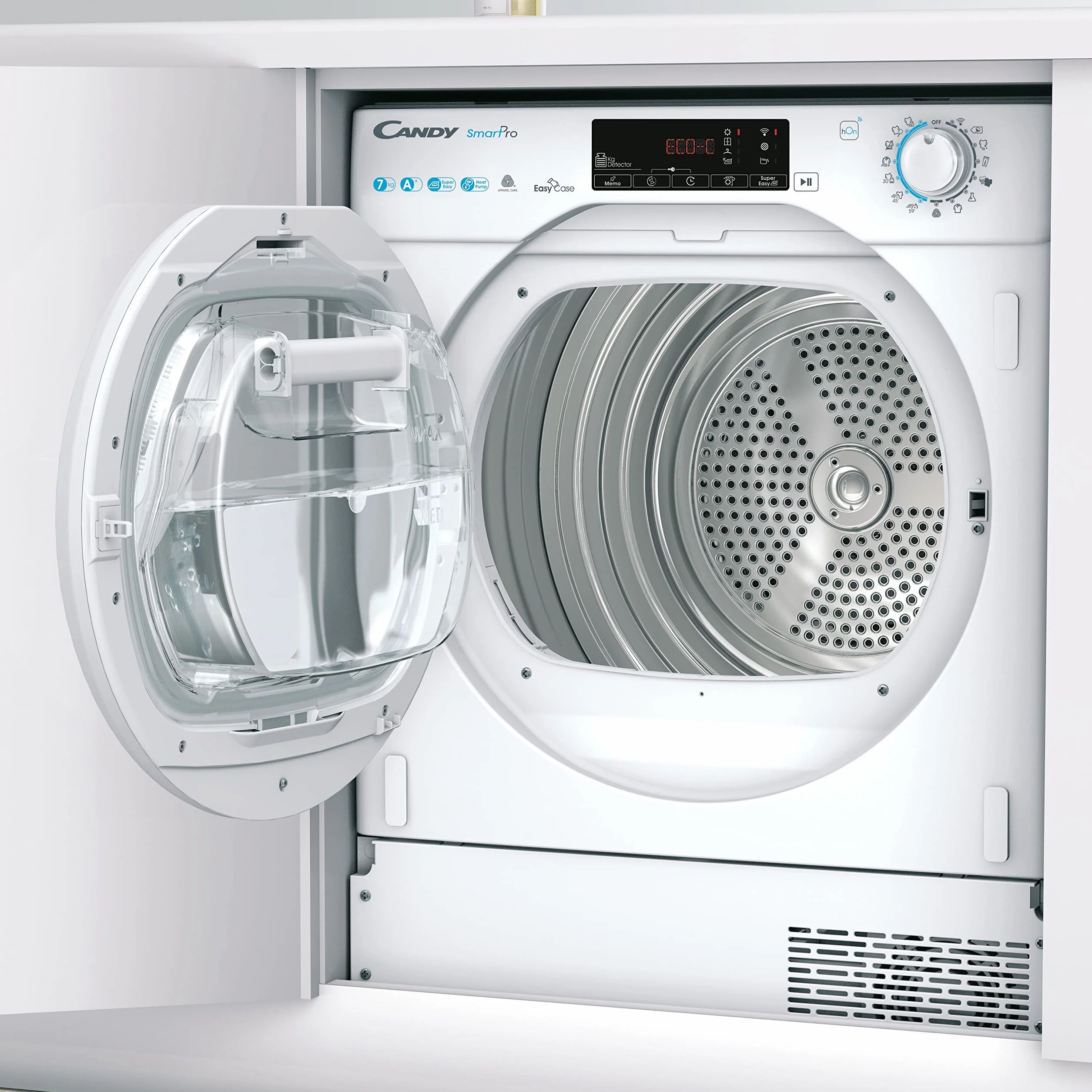 Candy Smart Pro BCTD H7A1TE-S Secadora bomba de calor, Secadora integrable, 7Kgs, Cajón Easy Case 5l, Wi-Fi, Planchado fácil, Certificado Woolmark, 67dba, Clase A+