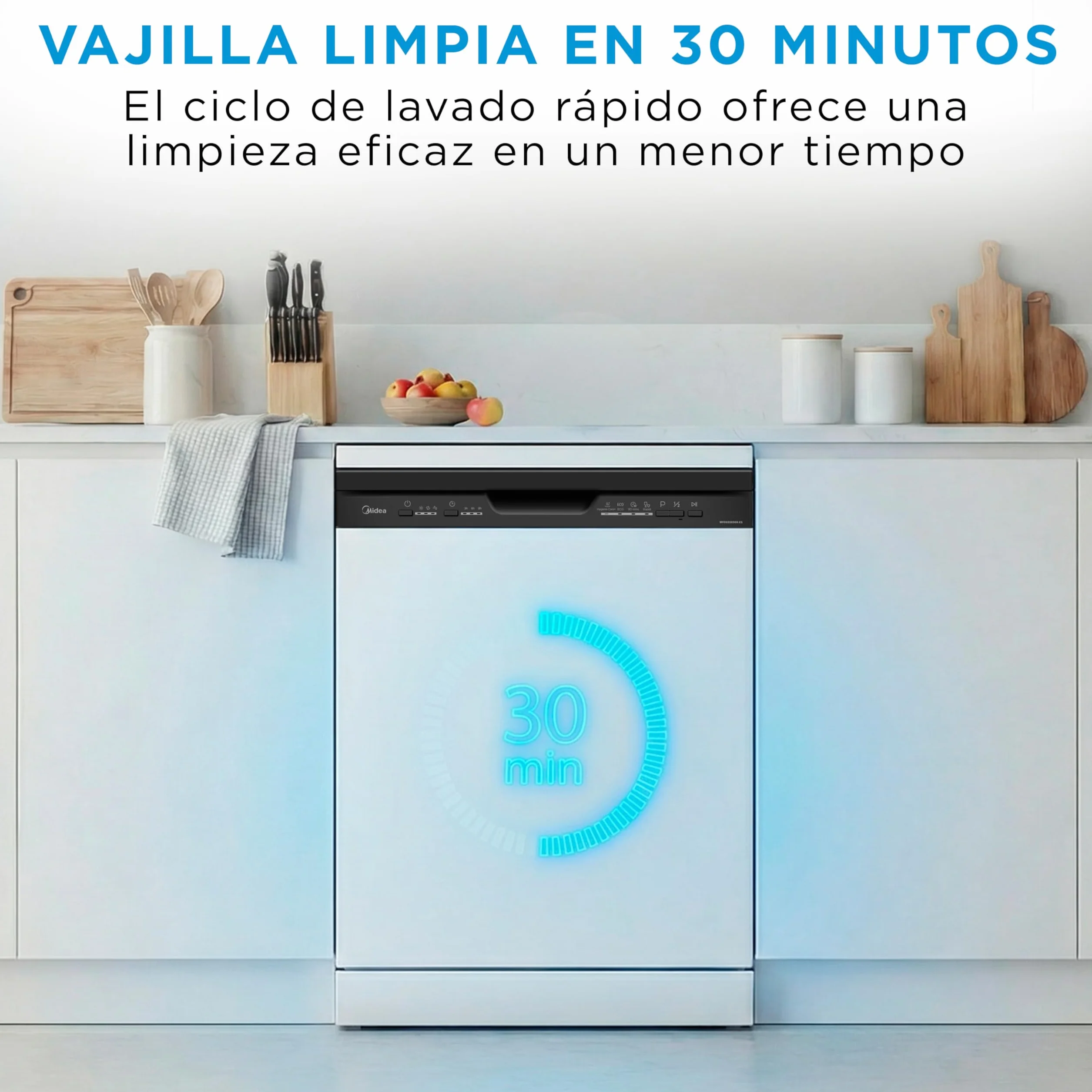 Midea Lavavajillas 60 cm+++ Blanco para 12 servicios - Lavaplatos Libre Instalación con 4 Programas de Lavado, Integrable - Filtro Antibacterias, 49 dB, y Función de Media Carga Nuevo Modelo