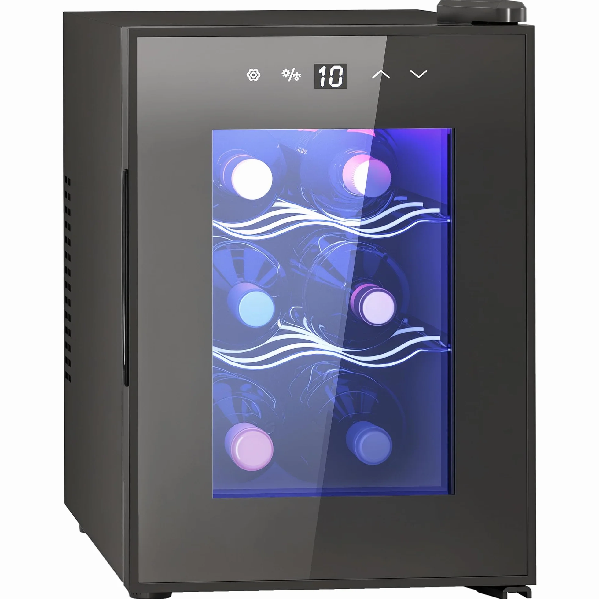 HOMCOM Vinoteca 6 Botellas, Nevera para Vinos con Doble Refrigeración Termoeléctrica, Temperatura Ajustable 8-18℃, Puerta de Vidrio, Anti-UV, Pantalla LED, Luz Interior, Negro