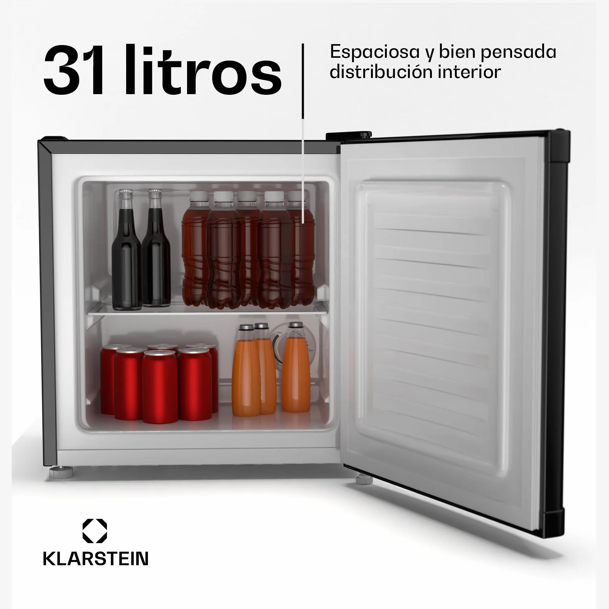 KLARSTEIN Irene Mini Nevera, 31L Nevera/Congelador Compacto Con Temperatura Ajustable -24°C A 10°C, Eficiente Energéticamente, Silencioso 38 Db Para Dormitorios & Espacios Pequeños