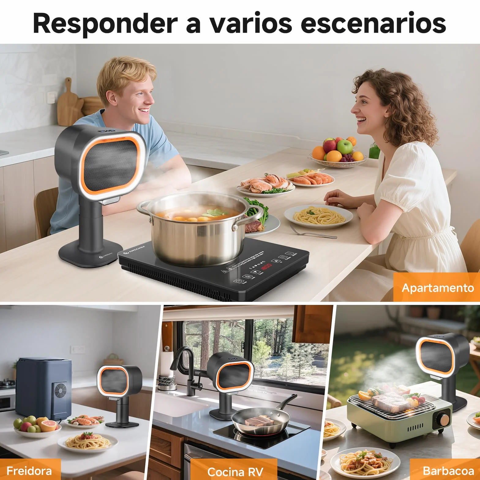 AMZCHEF Campana extractora portátil con altura telescópica e inclinación de 40°, 4 modos de velocidad, silenciosa, filtro de aluminio de gran calibre para apartamentos/BBQ/RV