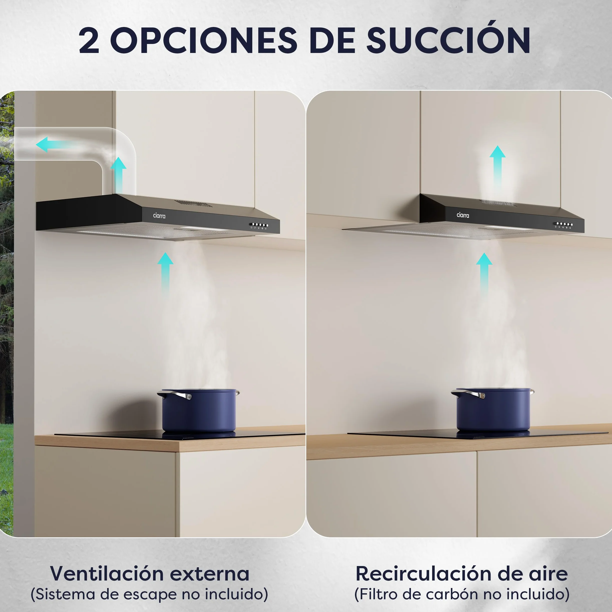 CIARRA CAB6903B Campana Extractora 60 cm Extractor Cocina 220m³/h 75W 3 Velocidades Cocina extractora integrada with Filtros de Aluminio