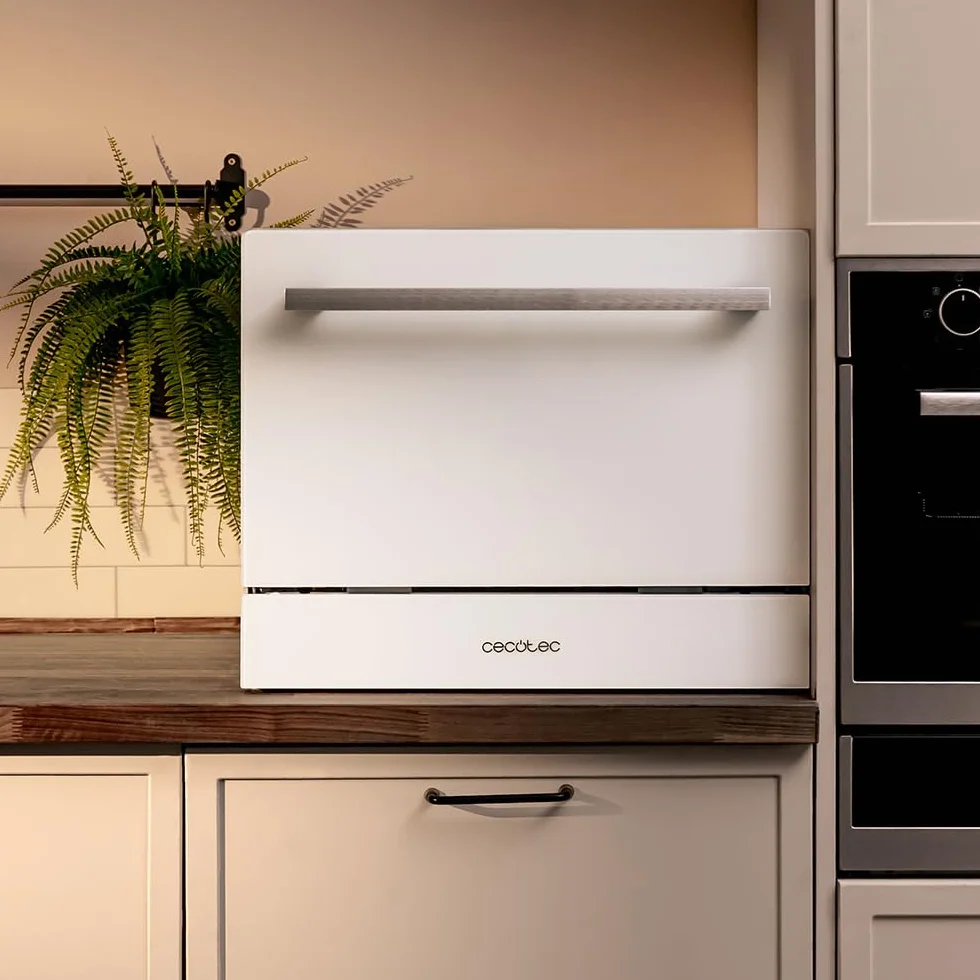 Cecotec Lavavajillas Compacto 6 Cubiertos Bolero Aguazero 2400 White Glass. 1380W, Acabado Cristal Blanco, 5 Programas, Control Panel Táctil, Programable hasta 24h, Child Lock y Cesta para Cubiertos