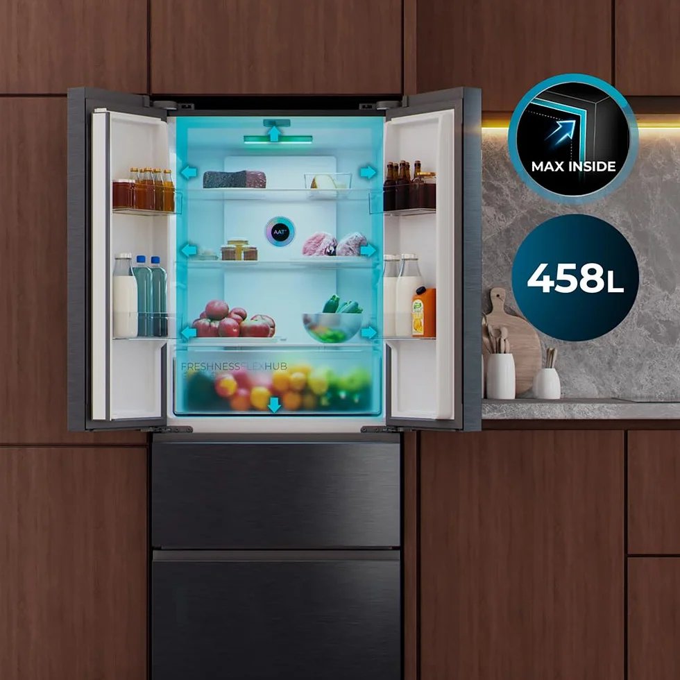 Cecotec Frigorífico Puerta Francesa Total No Frost Bolero CoolMarket F2D 403 Inox E, Extra Capacidad Max 403 L, Alto 176 cm y 70 cm Ancho, Cajón FreshNessFlexHub, Compresor Inverter, ATT Antibacterias