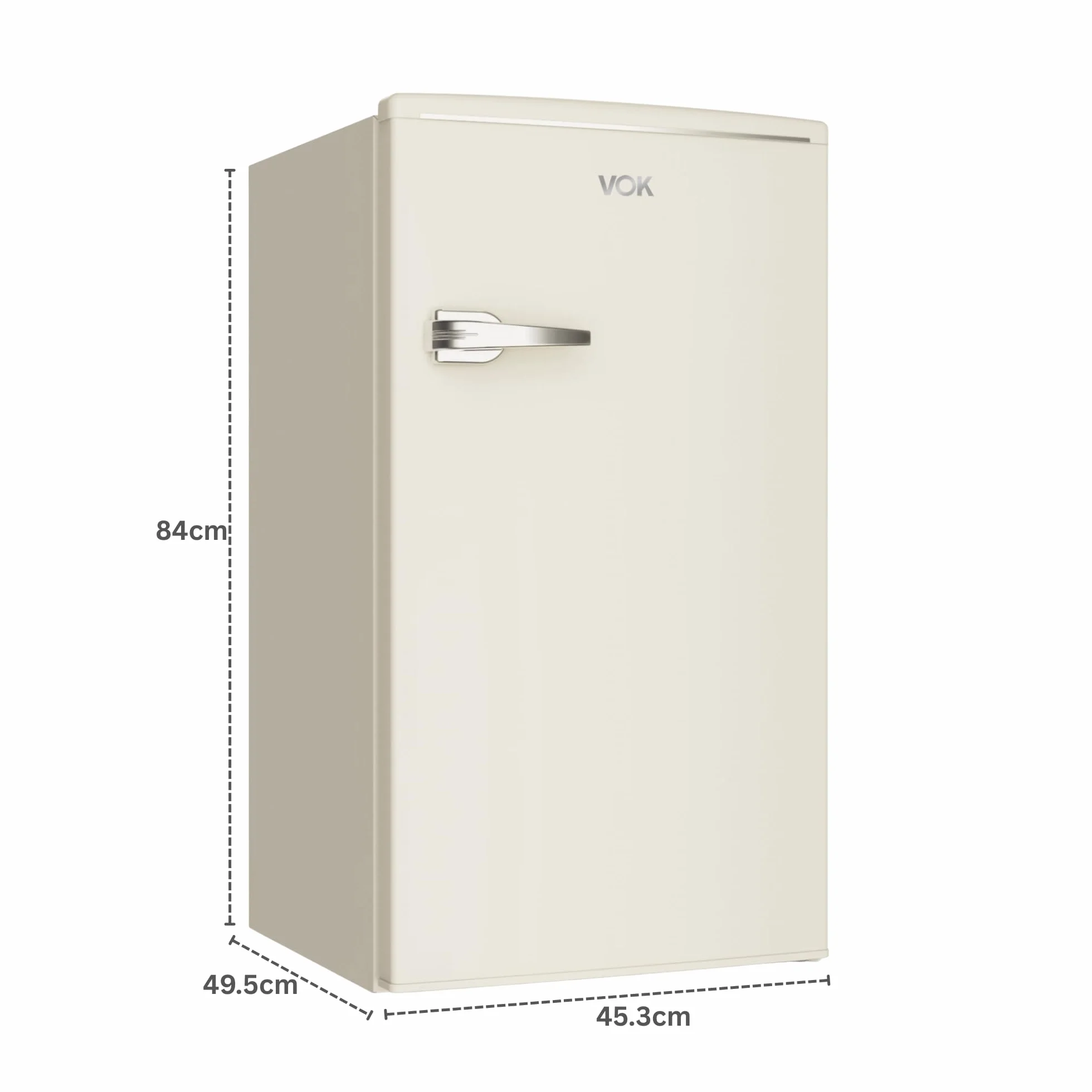 VOK Frigorífico Bajo Encimera de 85 L - Altura 84 cm, Cool Zone, Bajo Nivel Sonoro 39dB, Diseño Retro, Crema