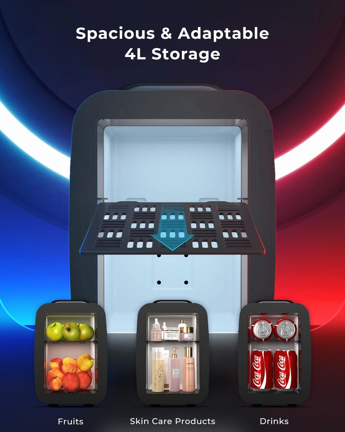 BEICHEN Mini Nevera, 4 L/6 latas, Silenciosa, 7 Modos de Luz RGB, 2 en 1 de Refrigeración y Conservación de Calor para Bebidas y Cuidado de La Piel, Mini Nevera para Gaming, Oficina, Coche (Negro)