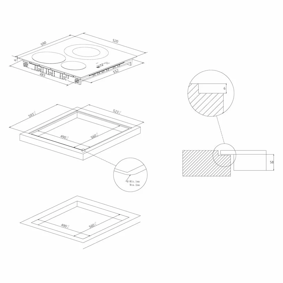 Candy CI633C/E14U, Placa Inducción, 3 Zonas, 60CM, 9 Niveles de Potencia y Booster, 7,2KW, Mandos Centrales, Indicador de Calor, Bloqueo de Seguridad, Alerta Sobrecalentamiento y Derrames, Negro