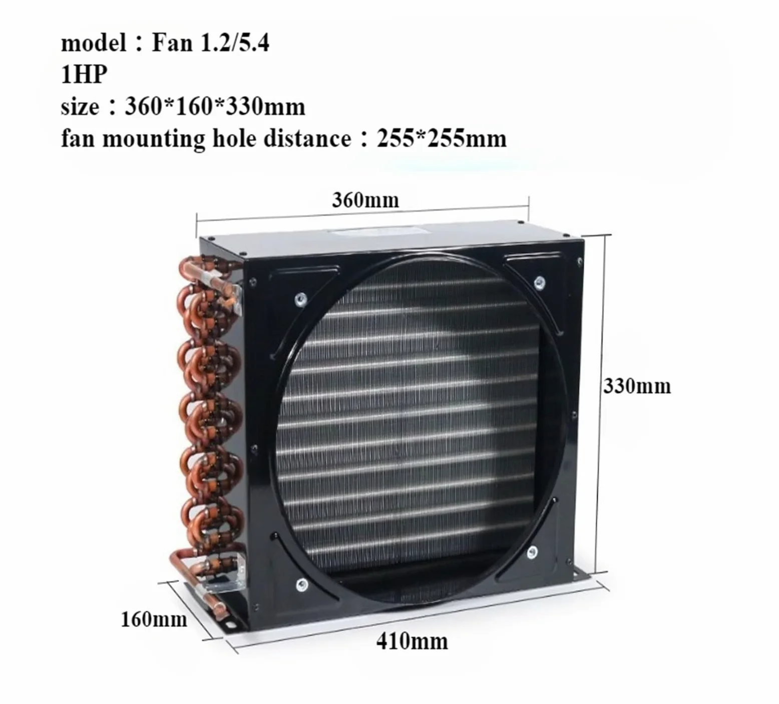 Condensador Refrigerador Tubo De Cobre Condensador | Radiador Cuadrado De Aletas De Aluminio Enfriado Por Aire Evaporador 1 Piezas(360x160x330mm)