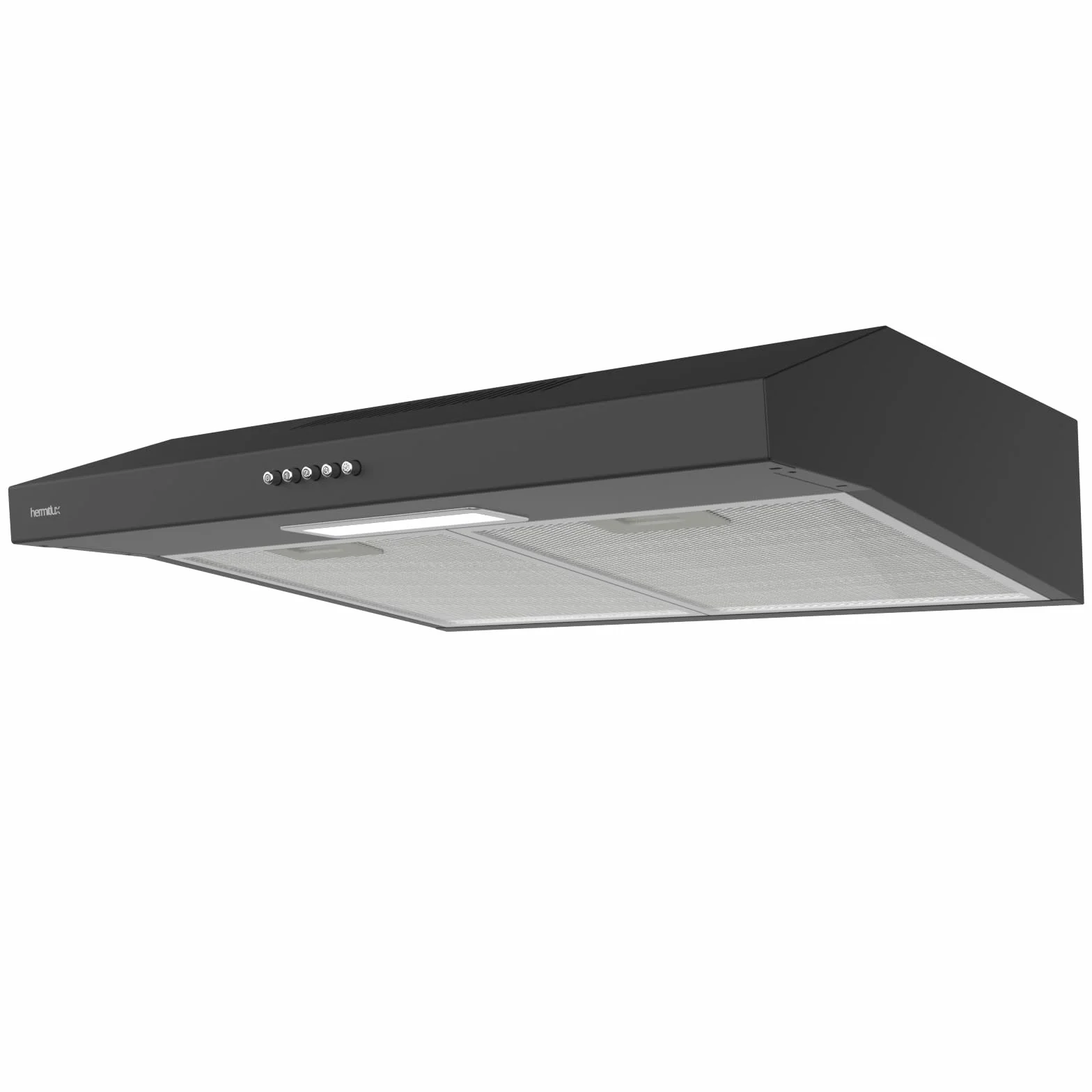 Hermitlux Campana Extractora de 60cm, 200m³/h, Evacuación/Recirculación, Iluminación LED, Incluye Filtro de Carbón Activado, Acero Inoxidable Negro