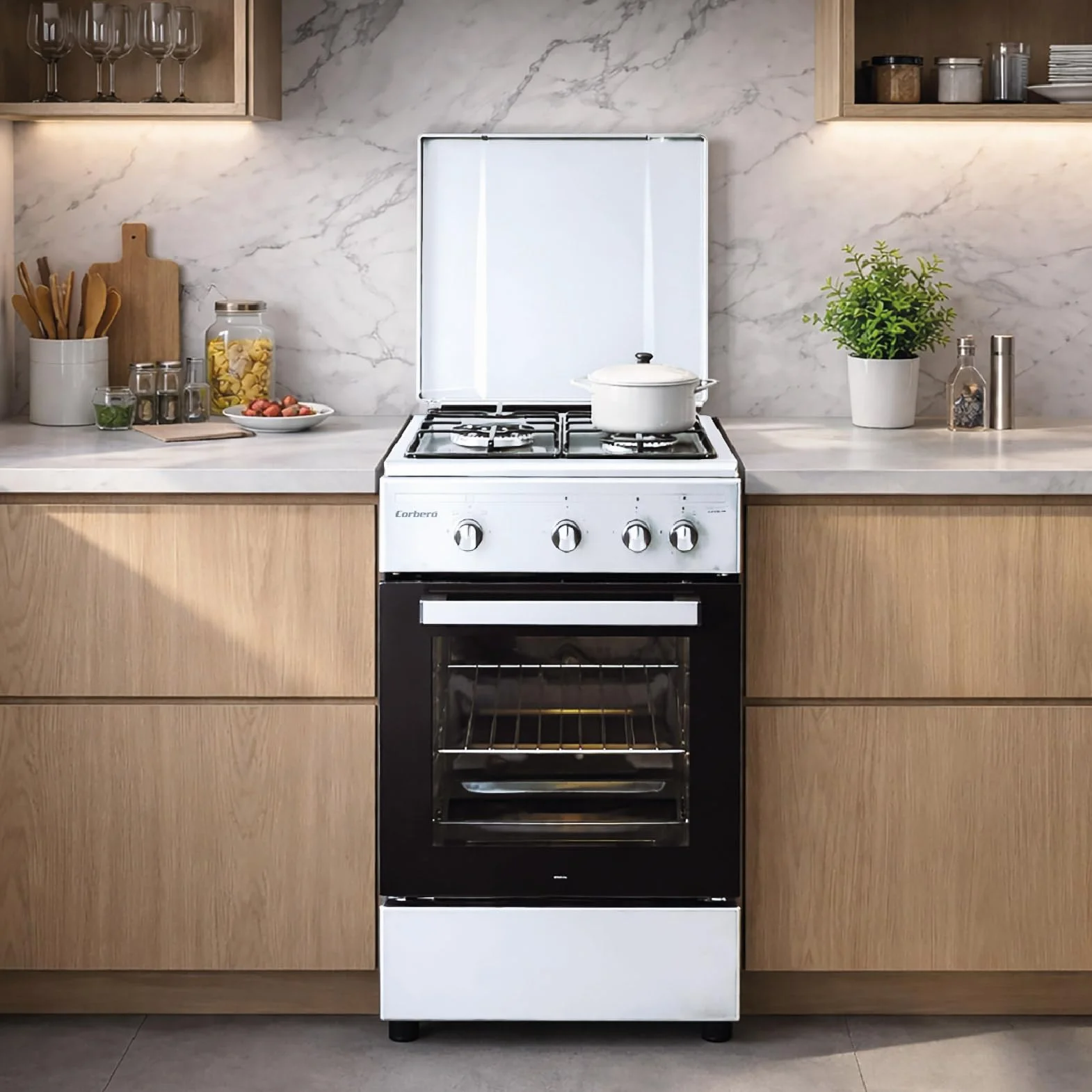 Corberó Cocina Gas Plus CCSF35020BW 3 Fuegos Horno 43 L Doble Puerta Cristal Blanco