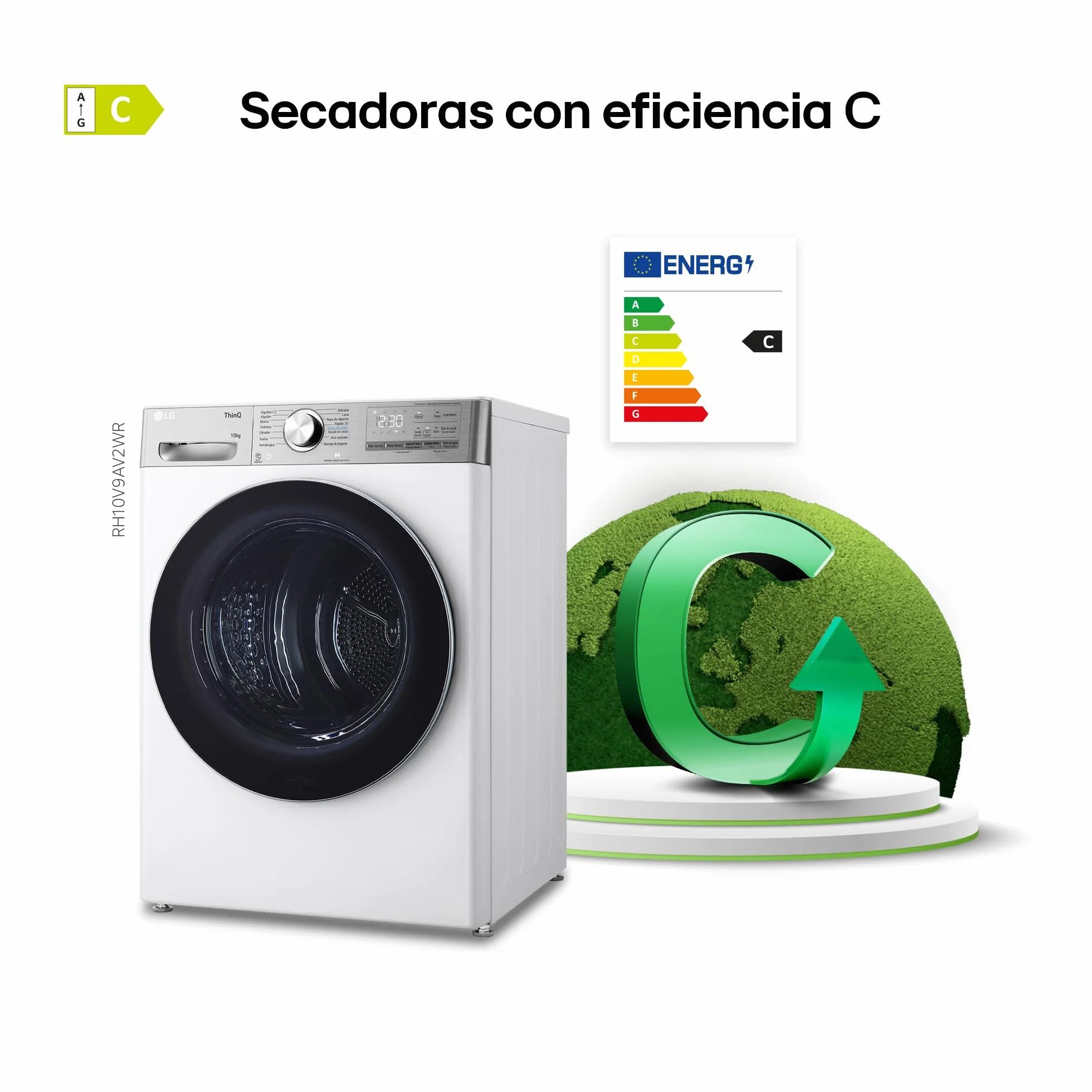 LG RH10V9AV2WR Secadora 10kg Bomba de Calor Dual Inverter Compressor Clase C Serie 900 Eco Hybrid Gran LED Acero Negro Mate