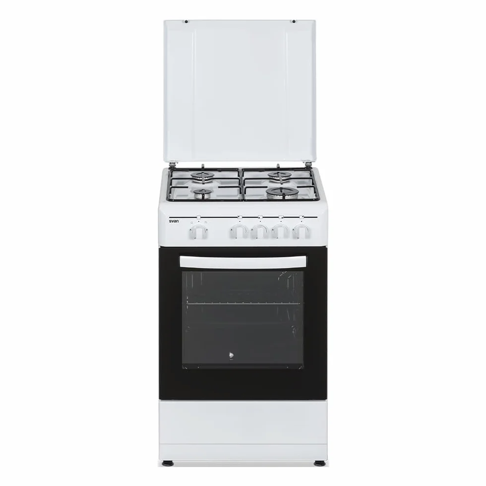 Svan Cocina de Butano con Horno con Grill 55 L SKG4500TM - 4 Zonas de Cocinado, Kit Conversión Gas Natural, Acabado en Esmalte Blanco