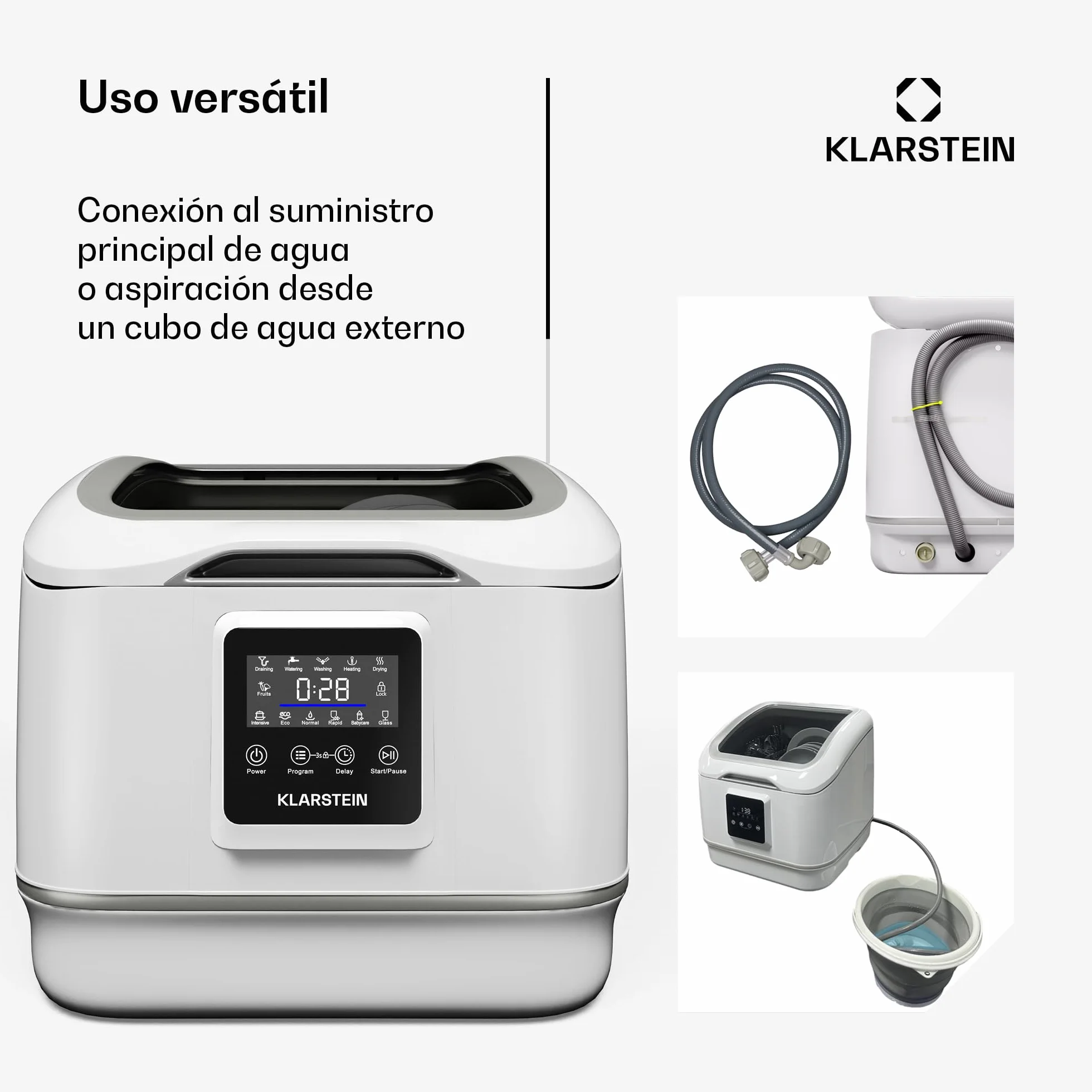 Klarstein SilentScrub lavavajillas encimera portátil compacto 3 cubiertos 7 programas pantalla táctil 55 dB