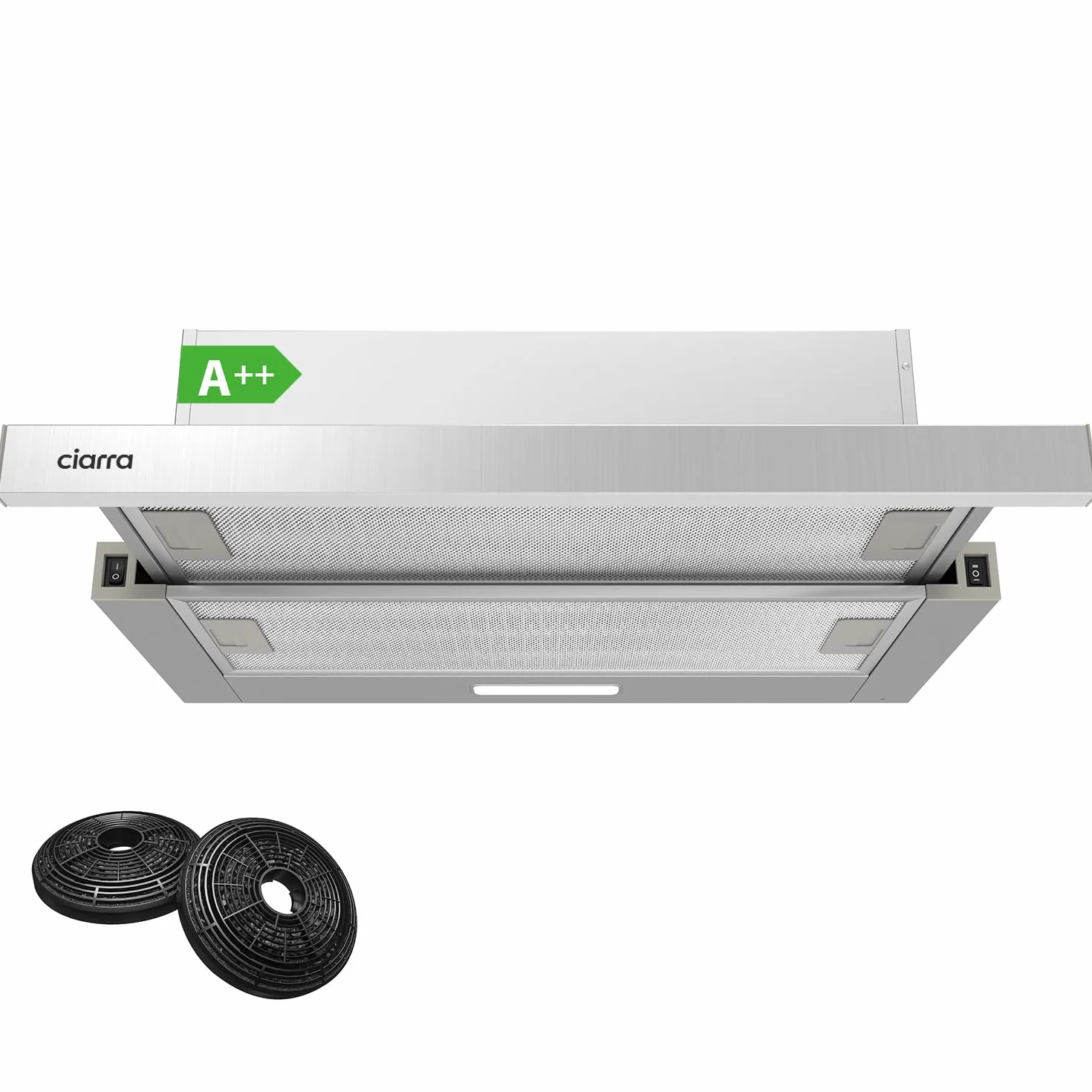 CIARRA CBCS6906D Campana Extractora Telescópica de Cocina de 60 cm 370 m³ / h Campana de Chimenea de Acero Inoxidable Modo Extracción 2 Niveles Iluminación LED y Filtros de Grasa
